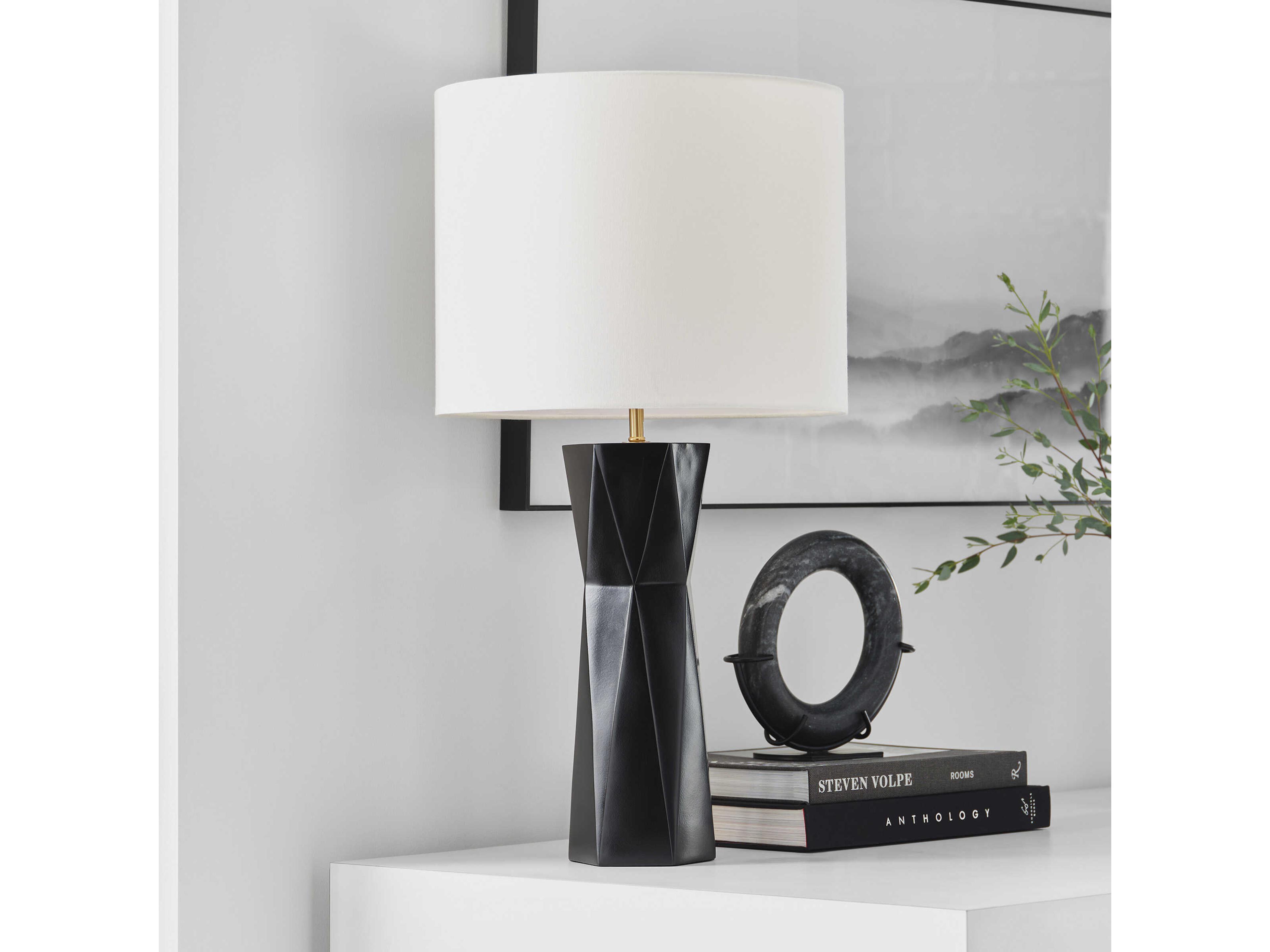 Visual Comfort Studio Fernwood Gloss Black White Linen Buffet Lamp