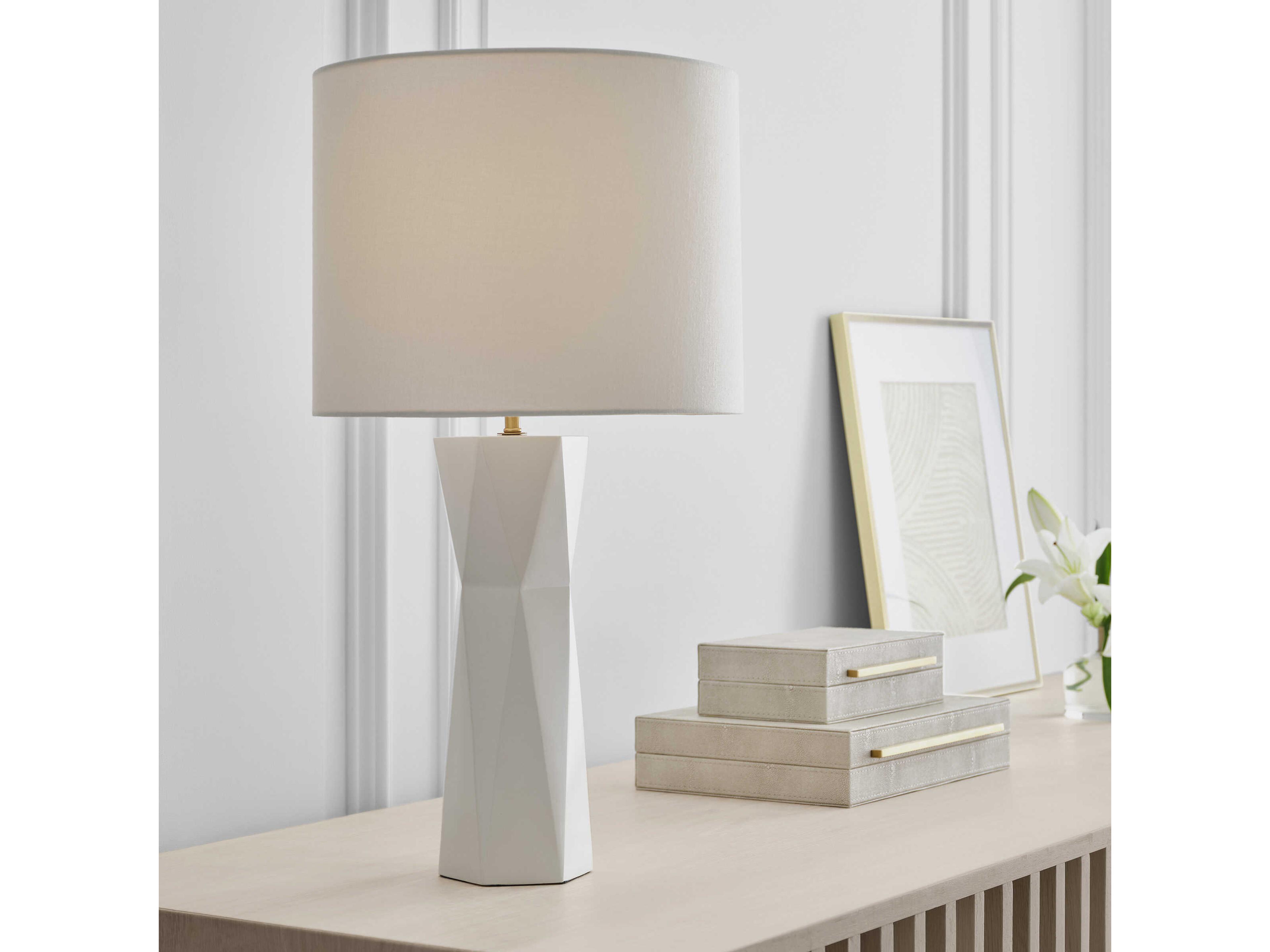 Visual Comfort Studio Fernwood Gloss White Linen Buffet Lamp