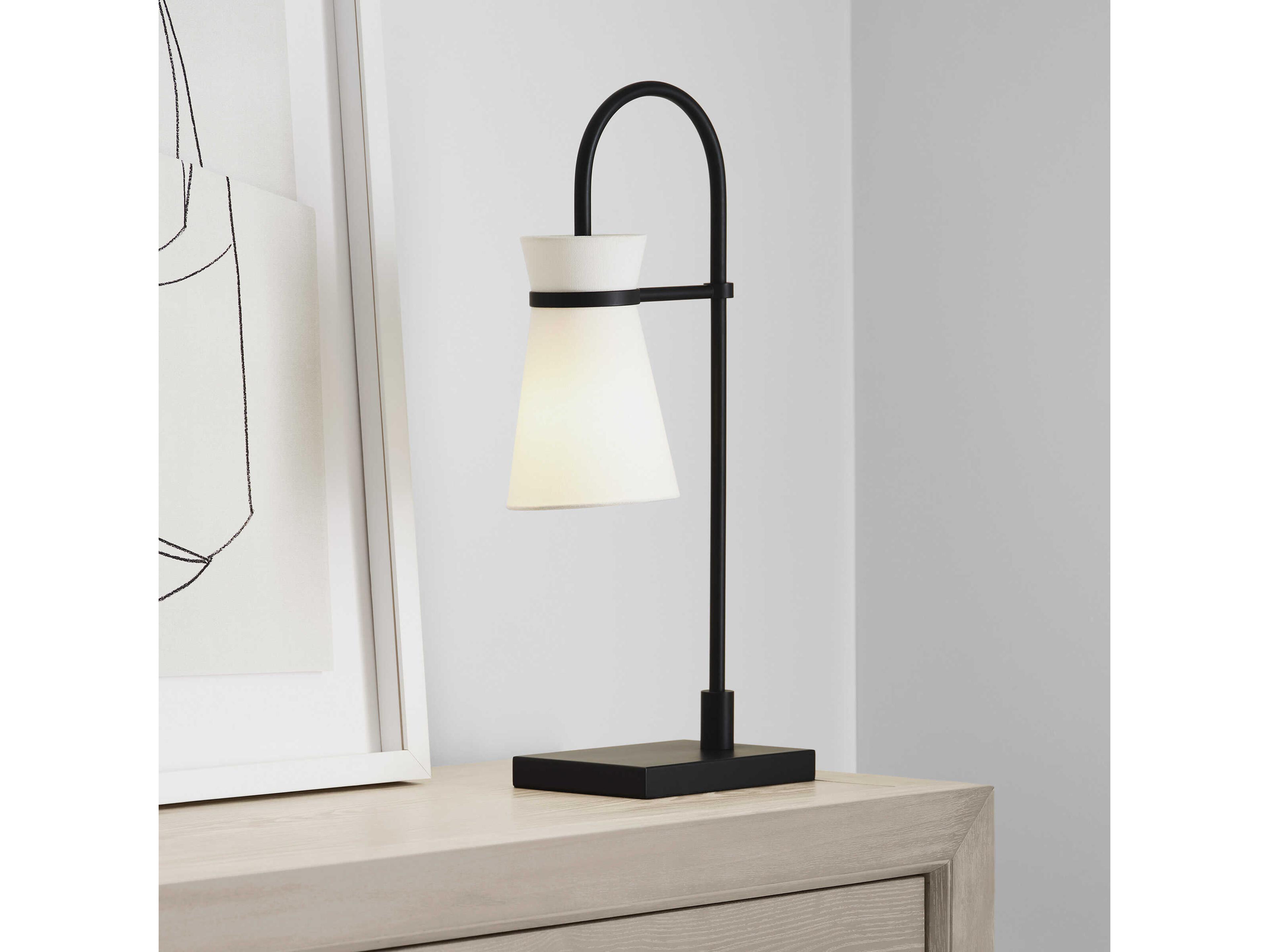 Visual Comfort Studio Binx Midnight Black White Linen Desk Lamp