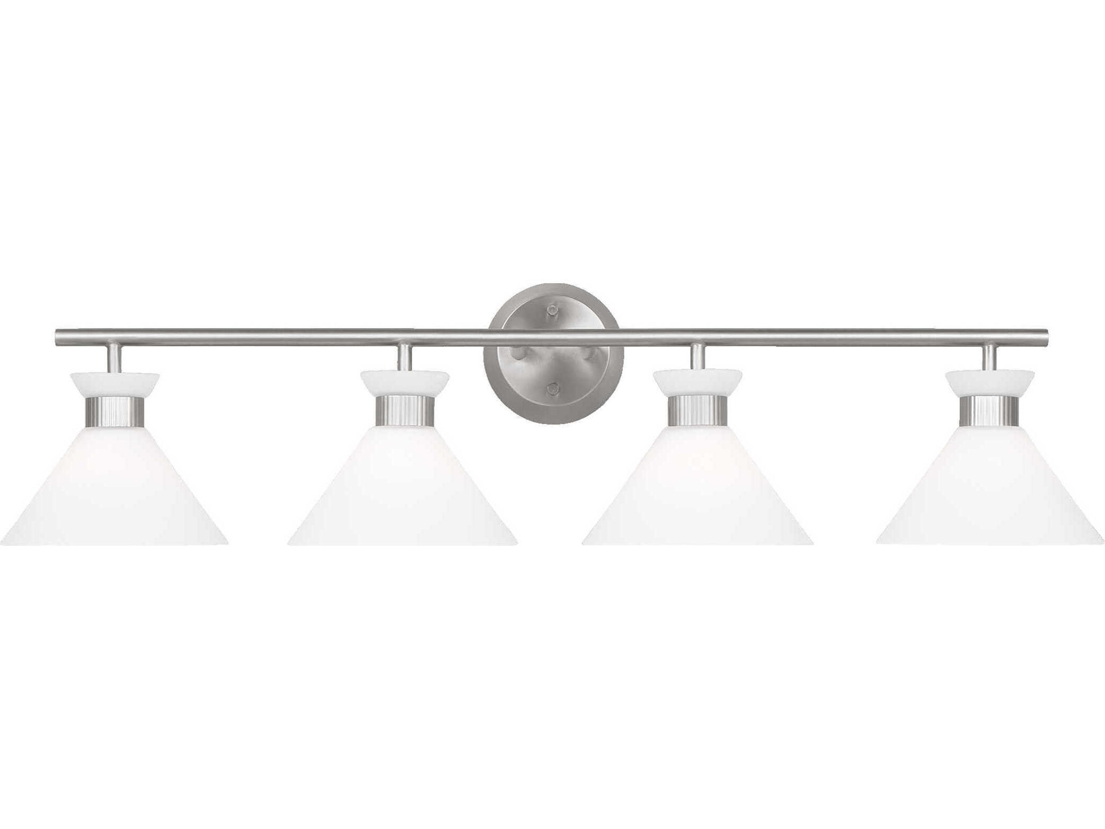 4 Light Bath Vanity Sconce Belcarra Brushed Steel Etched White Glass