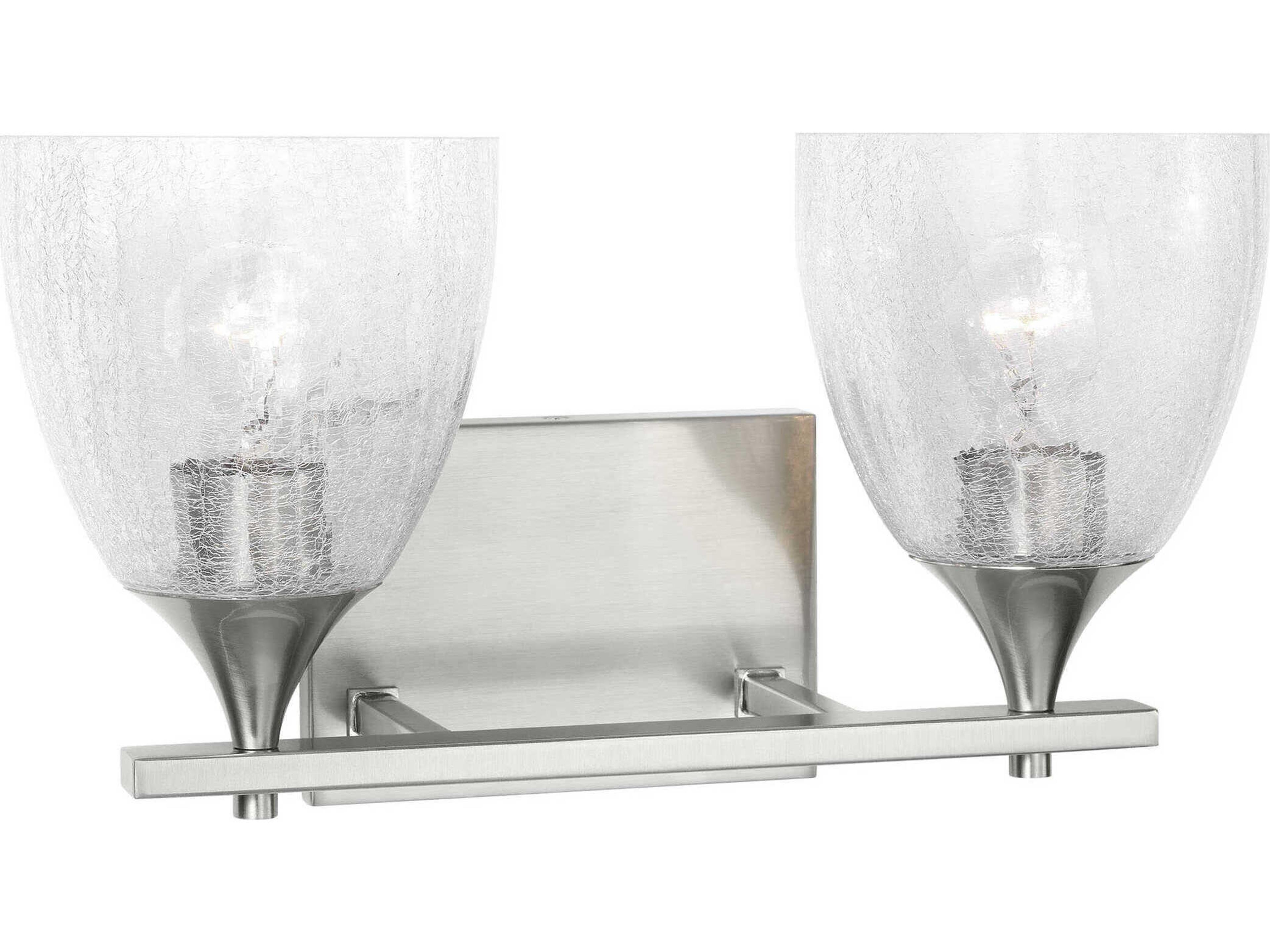 2-Light Bathroom Vanity Sconce Toffino Brushed Steel Clear Crackle Glass