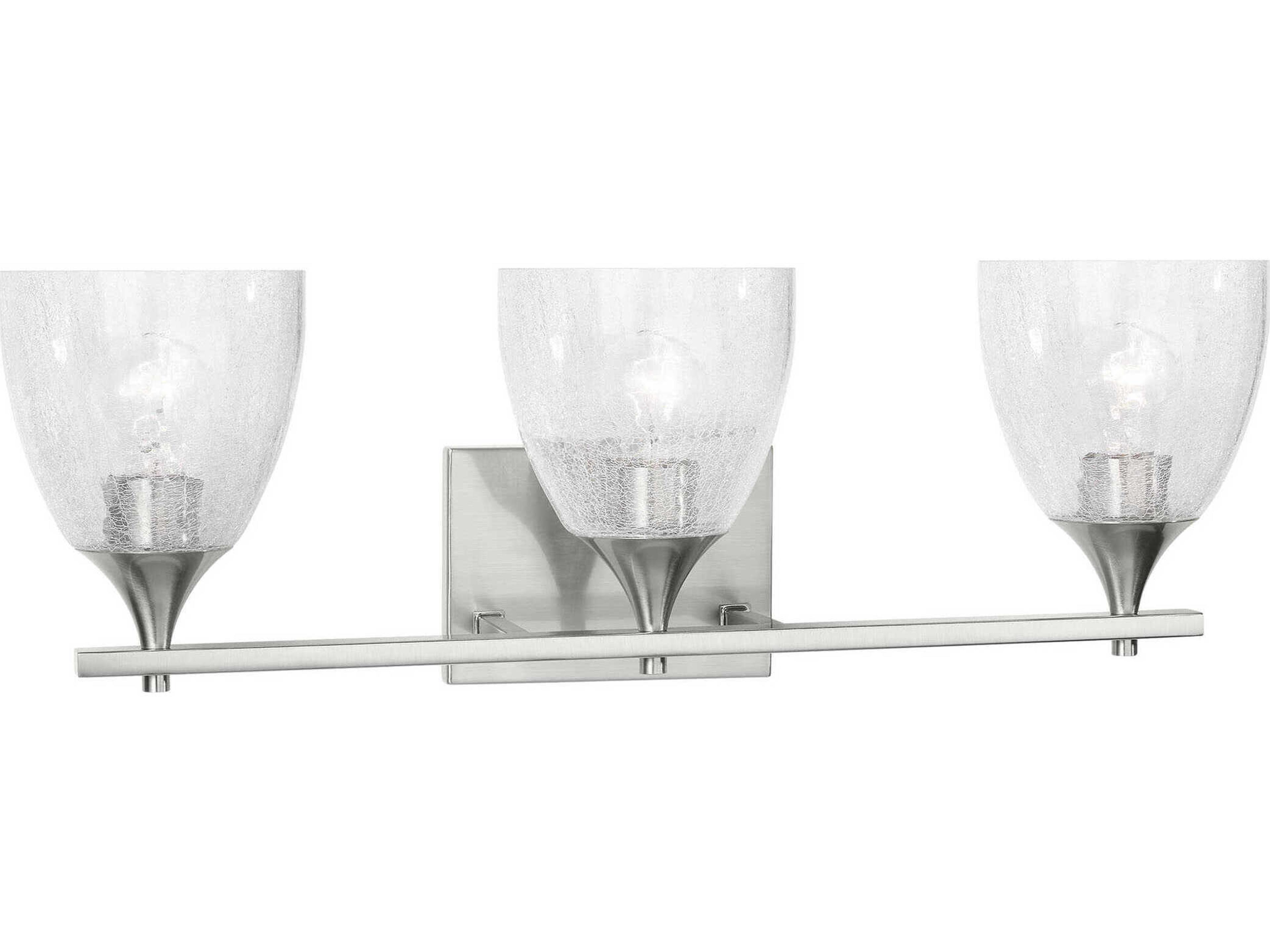 3 Light Vanity Light Toffino Brushed Steel Clear Crackle Glass
