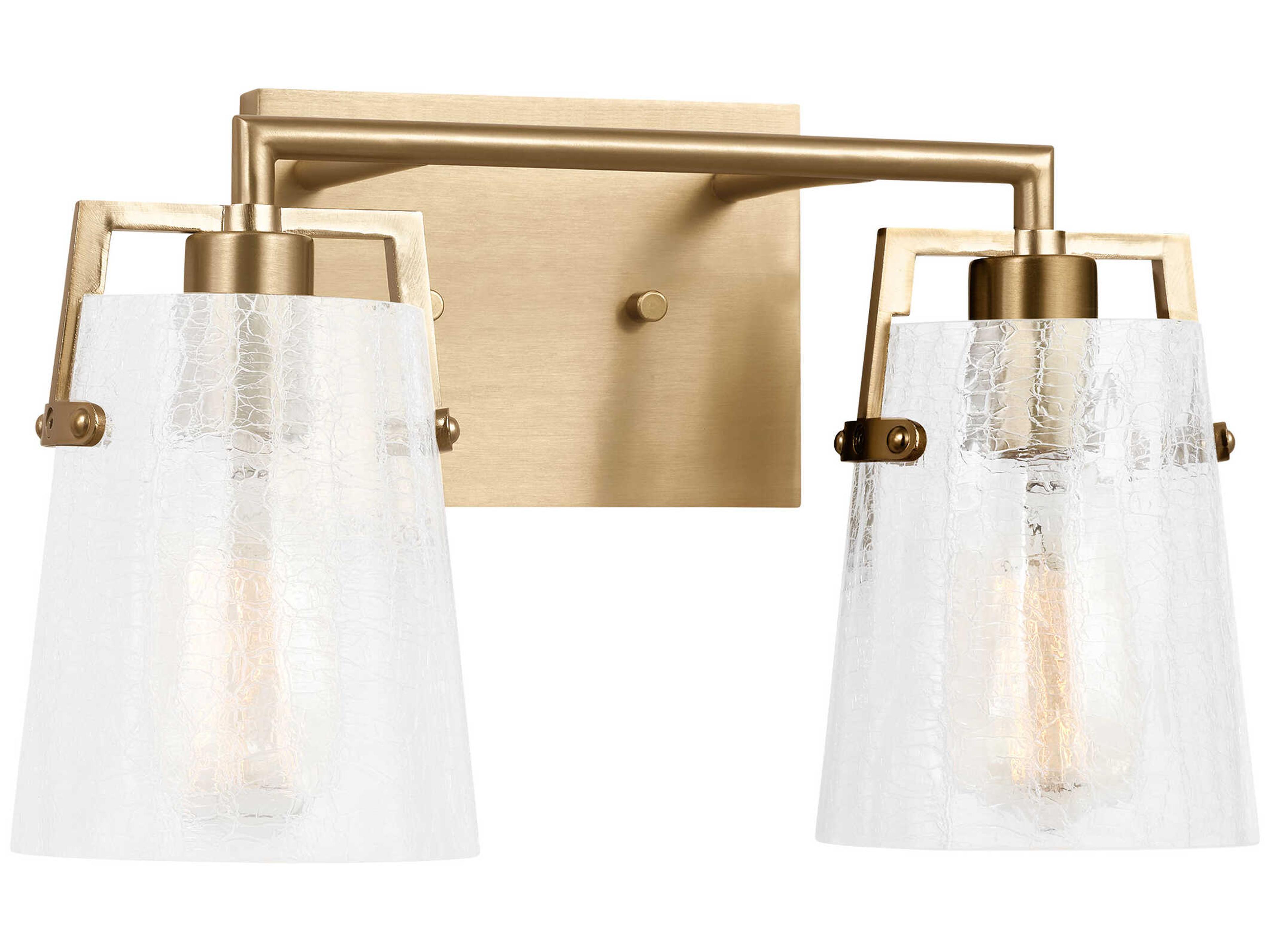 2 Light Bathroom Vanity Light Crofton Satin Brass Clear Crackle Glass