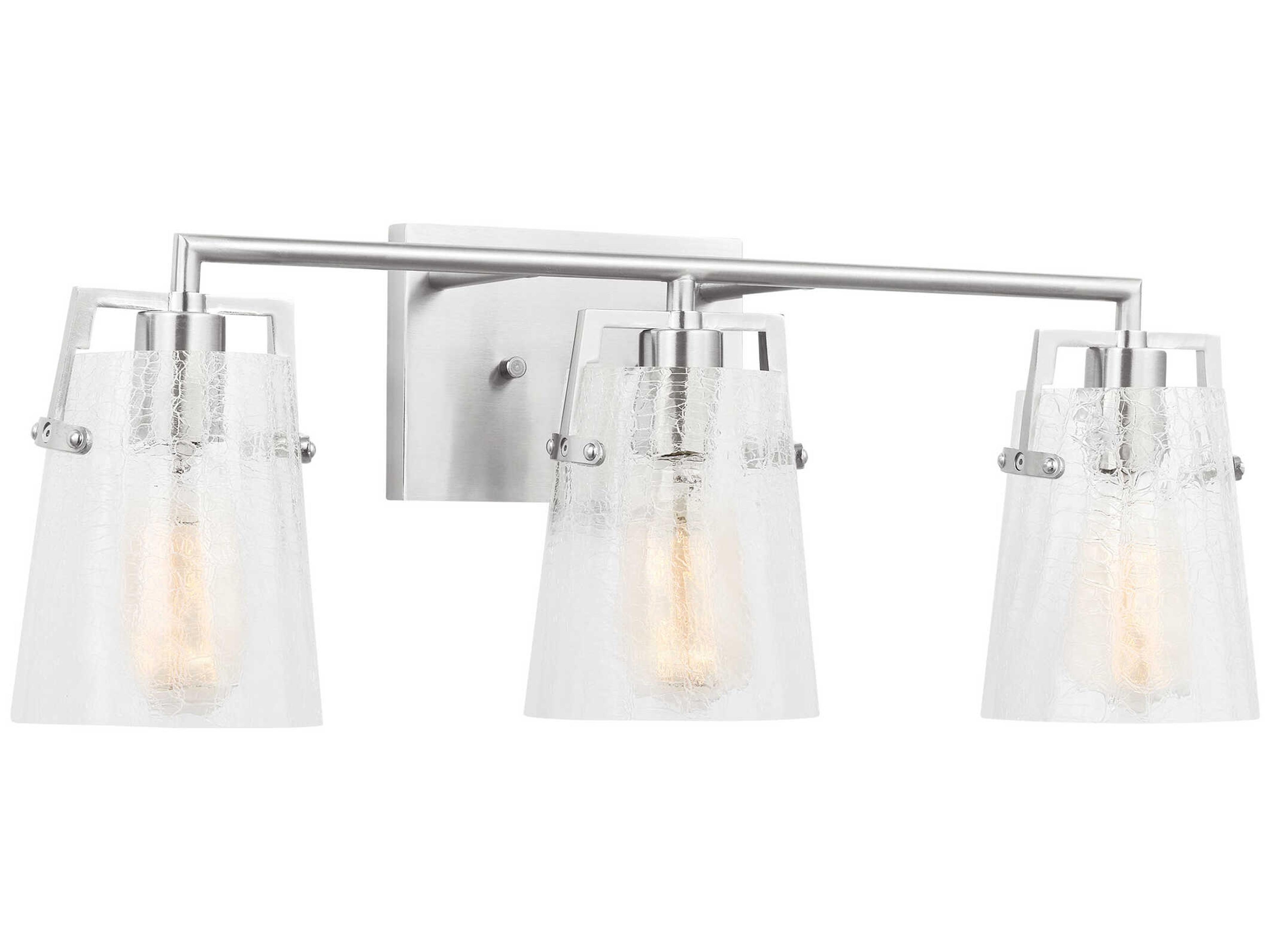 Crofton 3-Light Bath Vanity Light Brushed Nickel Clear Crackle Glass