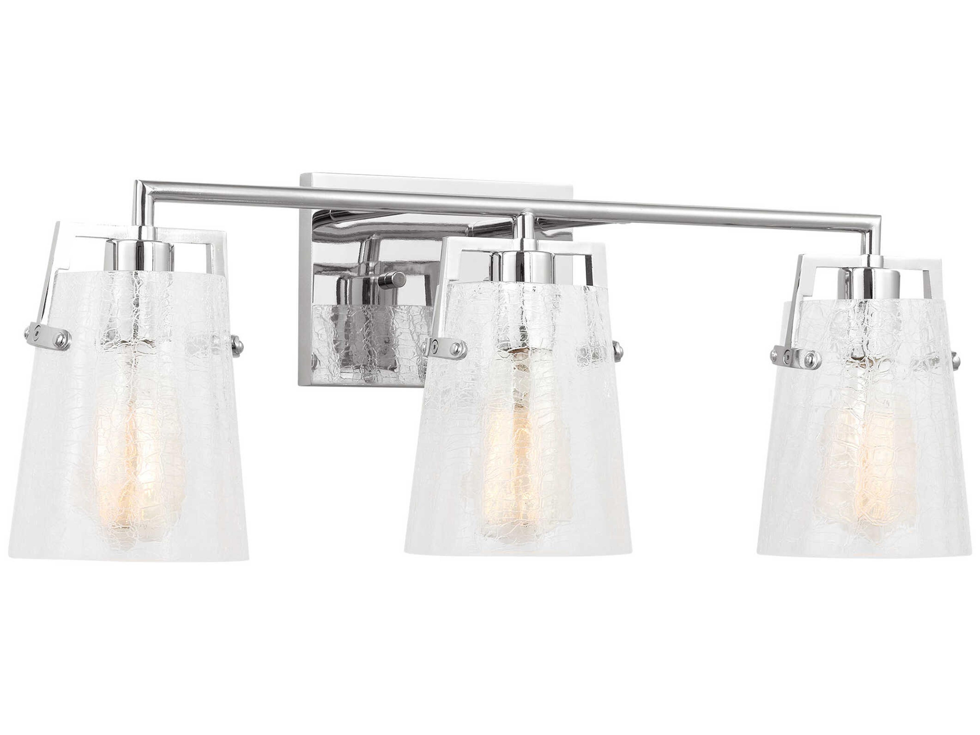 3 Light Bathroom Vanity Light Drew and Jonathan Crofton Chrome Crackle Glass
