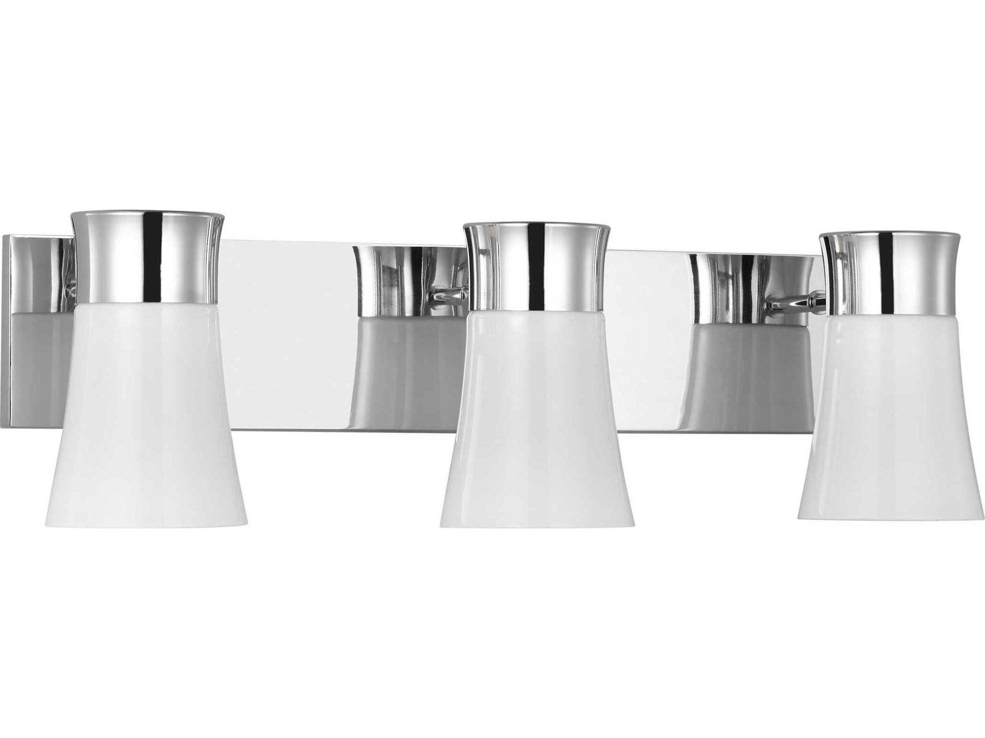 3 Light Bathroom Vanity Light Roy Chrome Finish Milk Glass