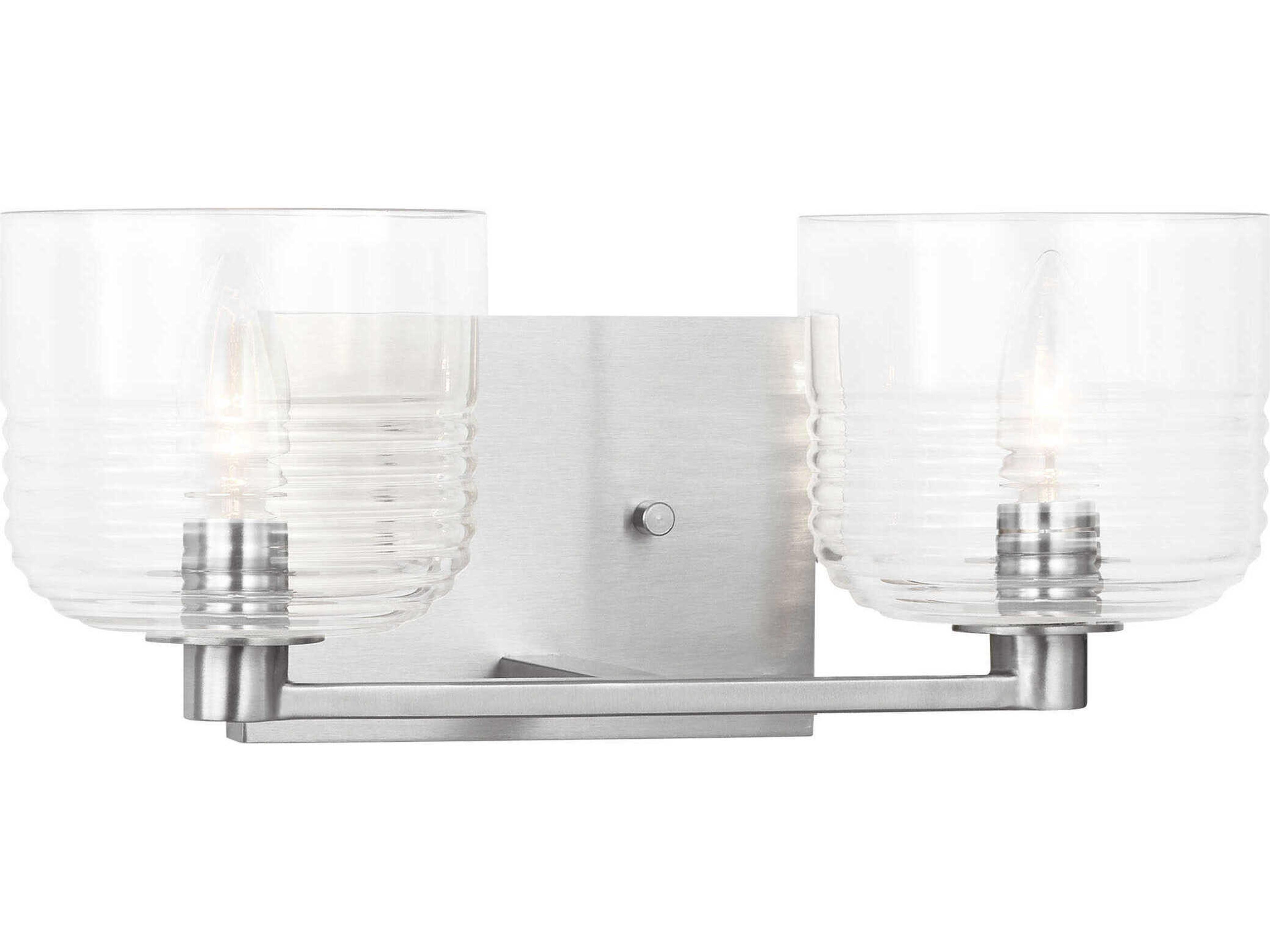 Lochdale 2 Light Bath Vanity Light Brushed Nickel Clear Ribbed Glass