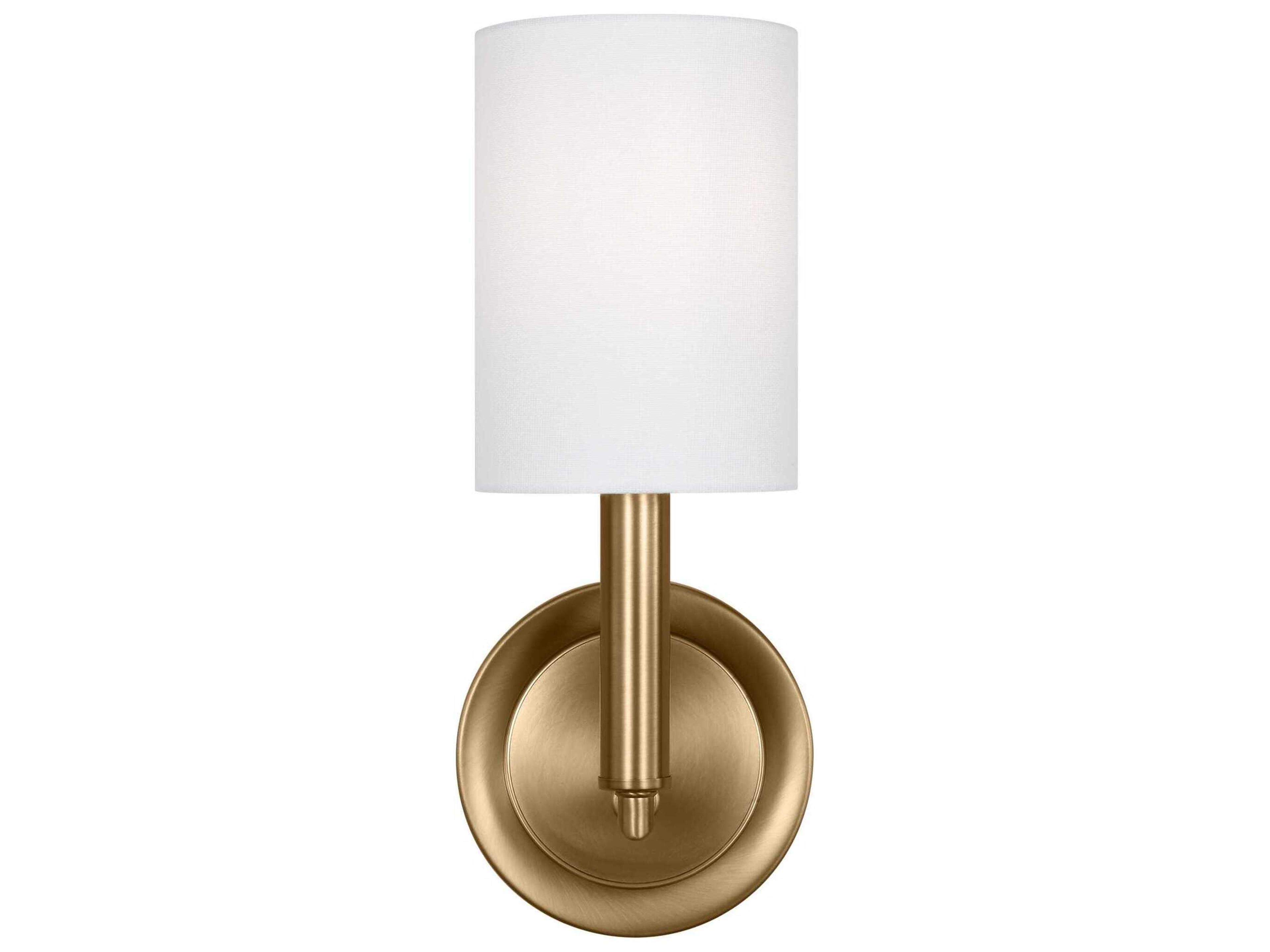 Egmont 1-Light Satin Brass Wall Sconce White Linen Shade
