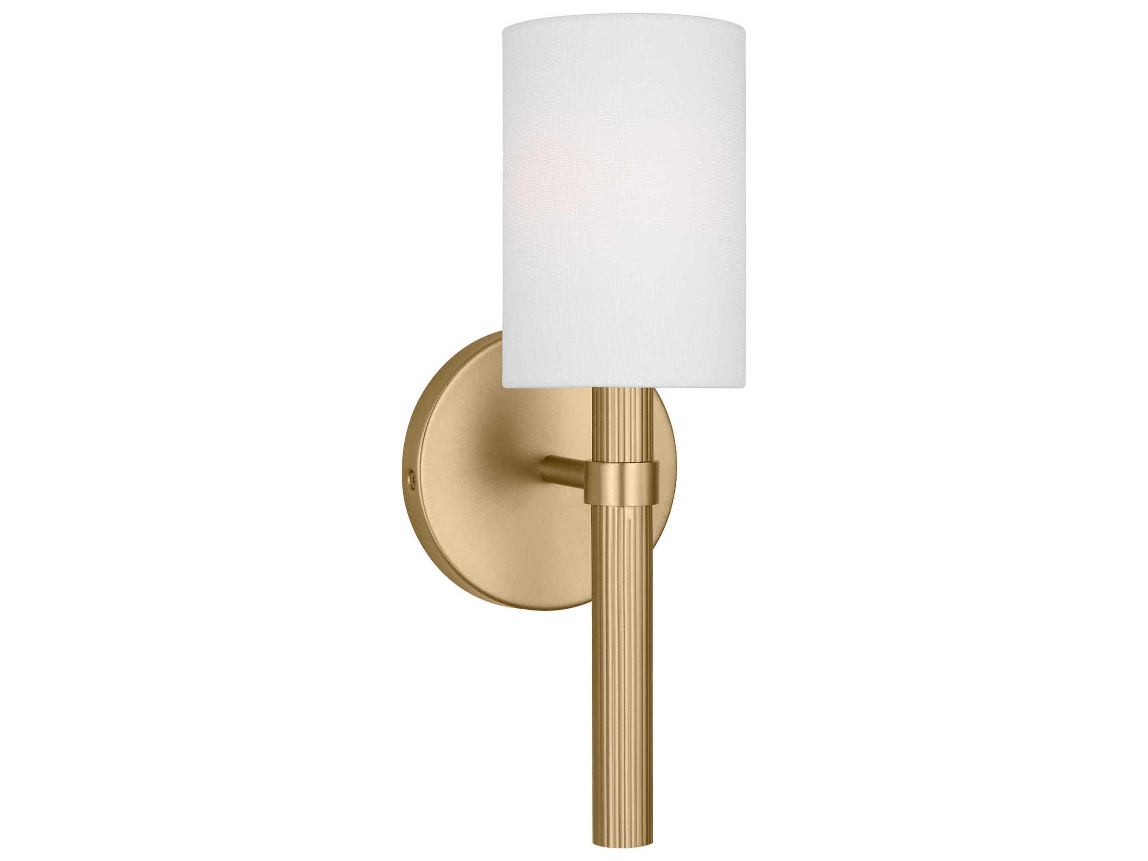 Manor 1-Light Satin Brass Wall Sconce White Linen Shade