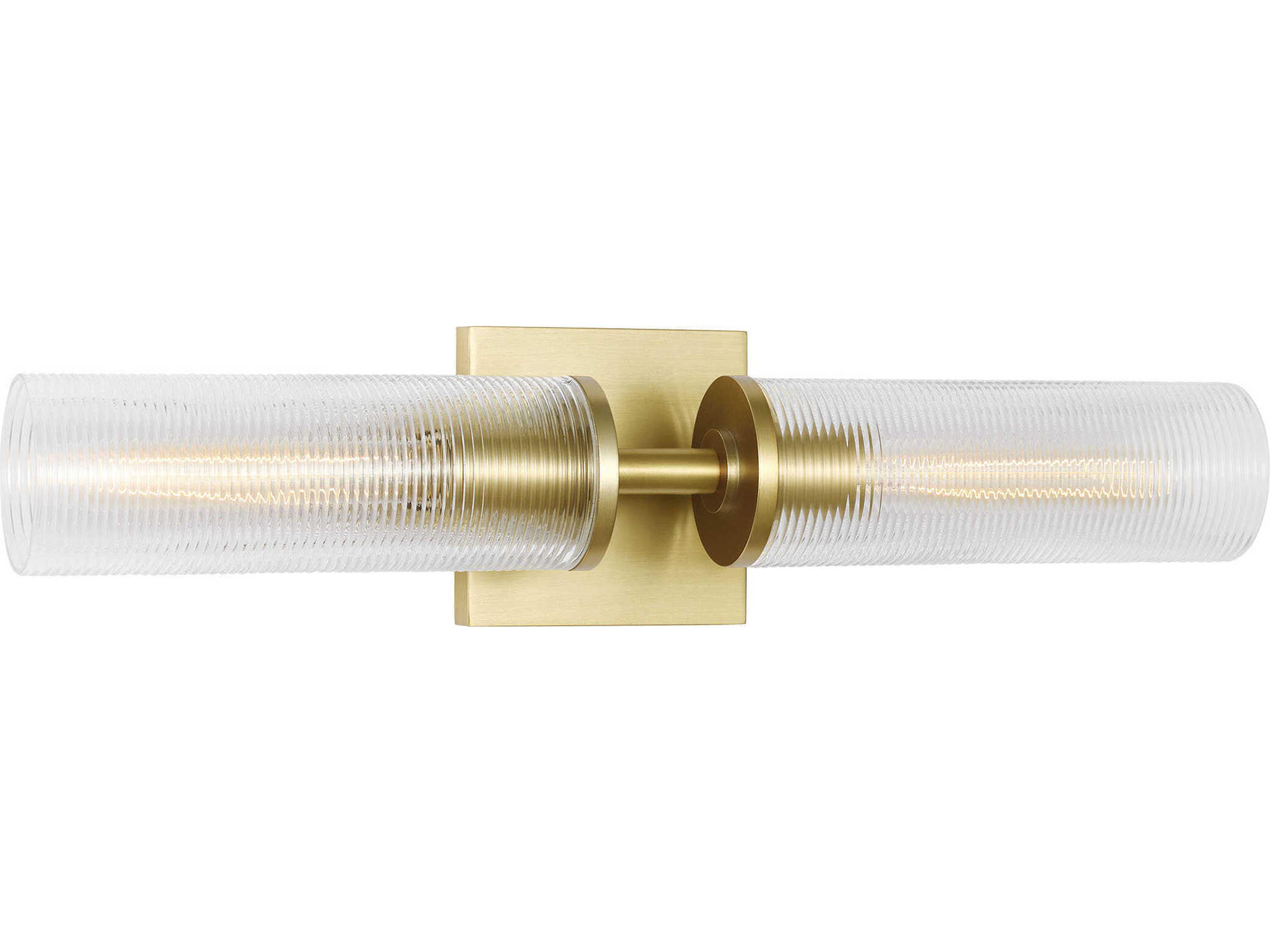 Bath Vanity Light Sarita Satin Brass Clear Ribbed Glass