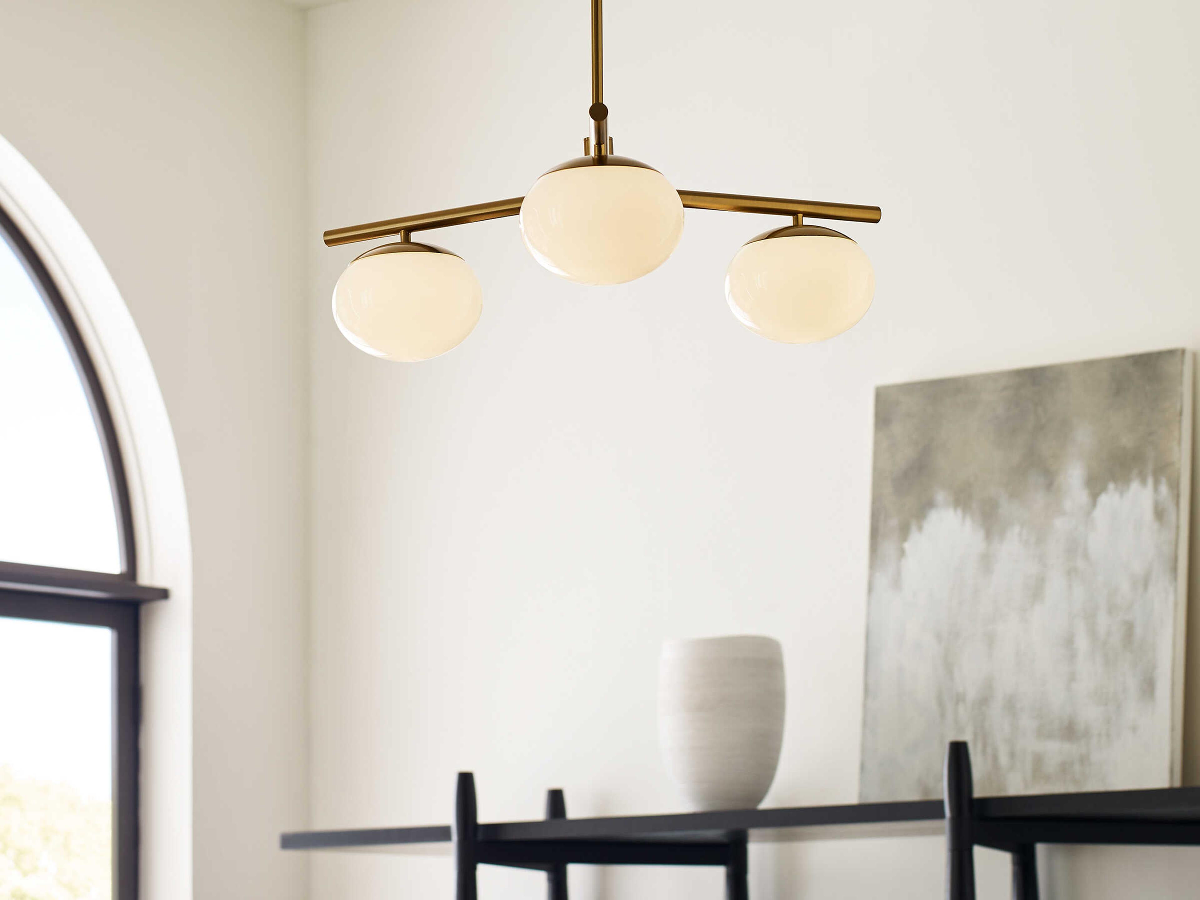 Visual Comfort Studio Lune 3-Light Burnished Brass Globe Chandelier