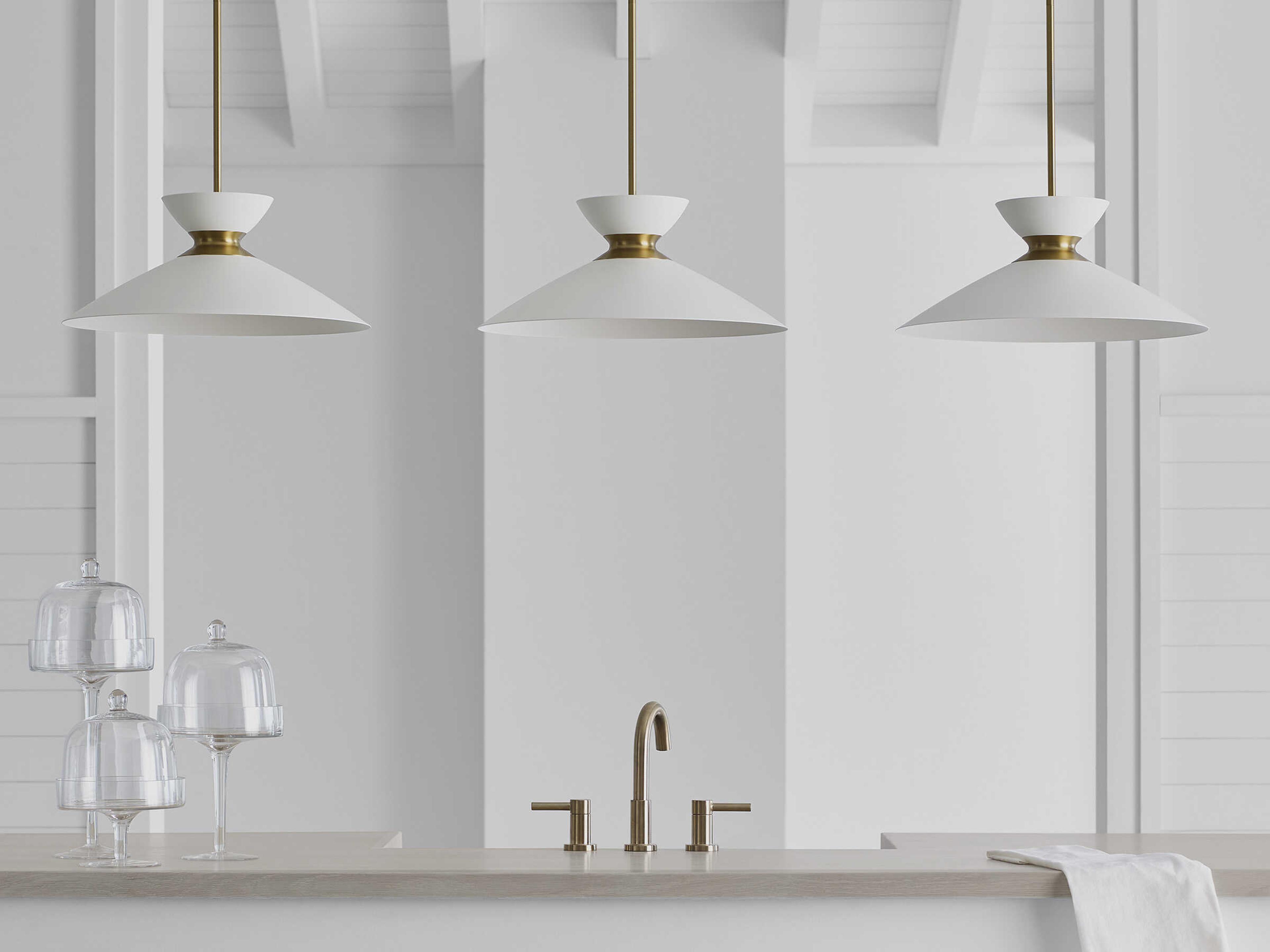 Visual Comfort Studio Heath 1-Light Matte White Burnished Brass Pendant