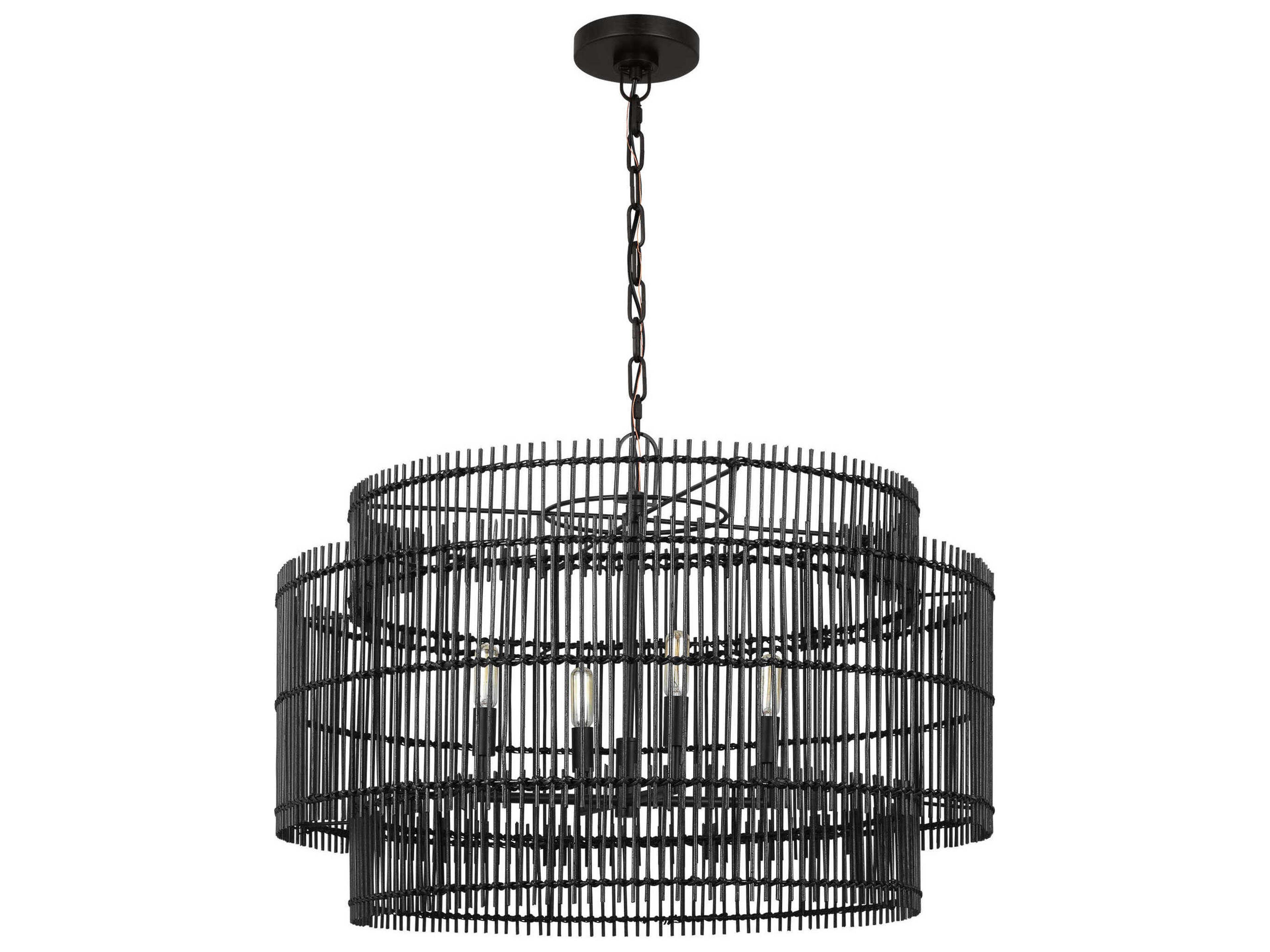 Visual Comfort Studio Elio 4-Light Aged Iron Black Drum Chandelier
