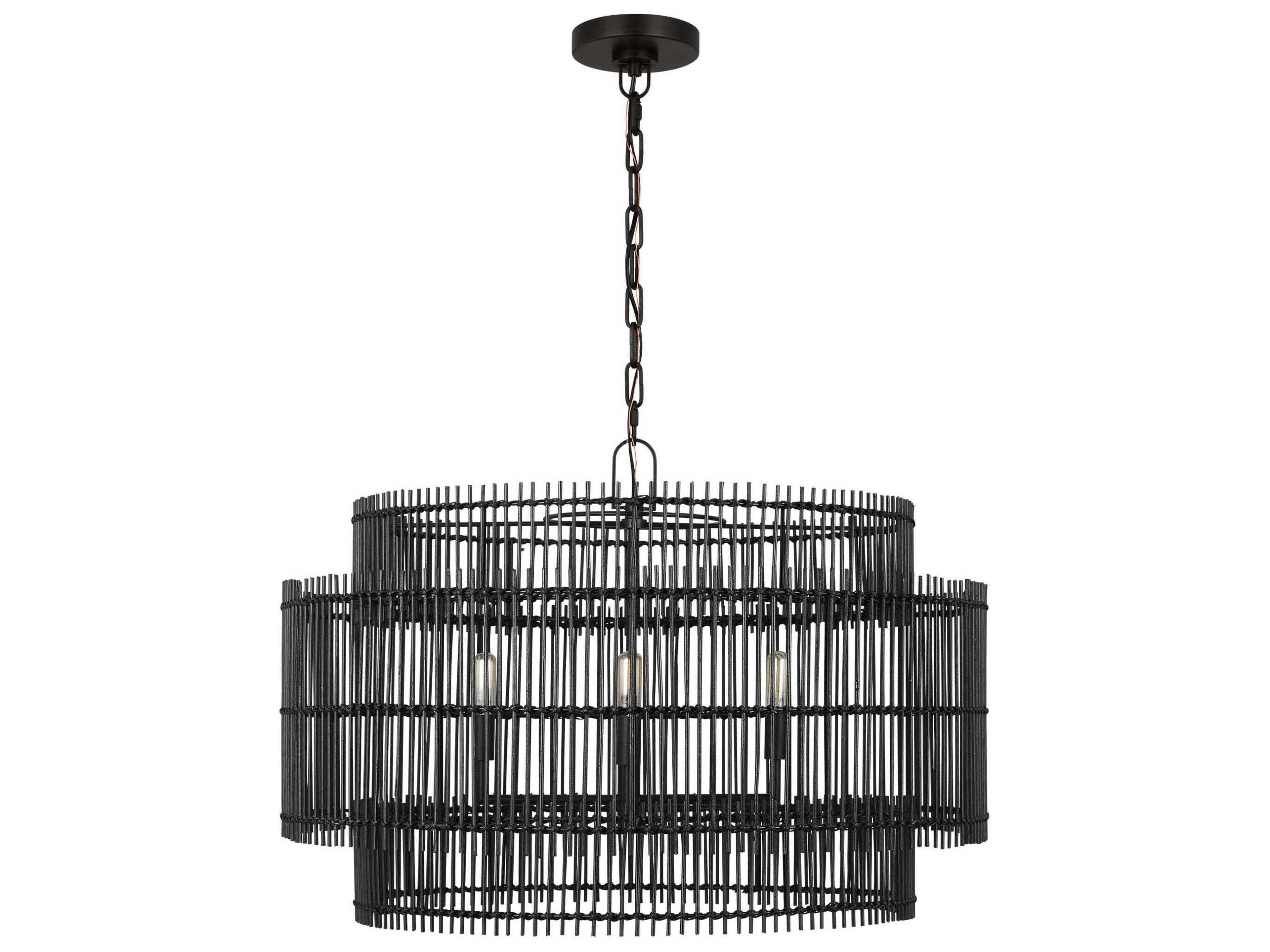 Visual Comfort Studio Elio 4-Light Aged Iron Black Drum Chandelier