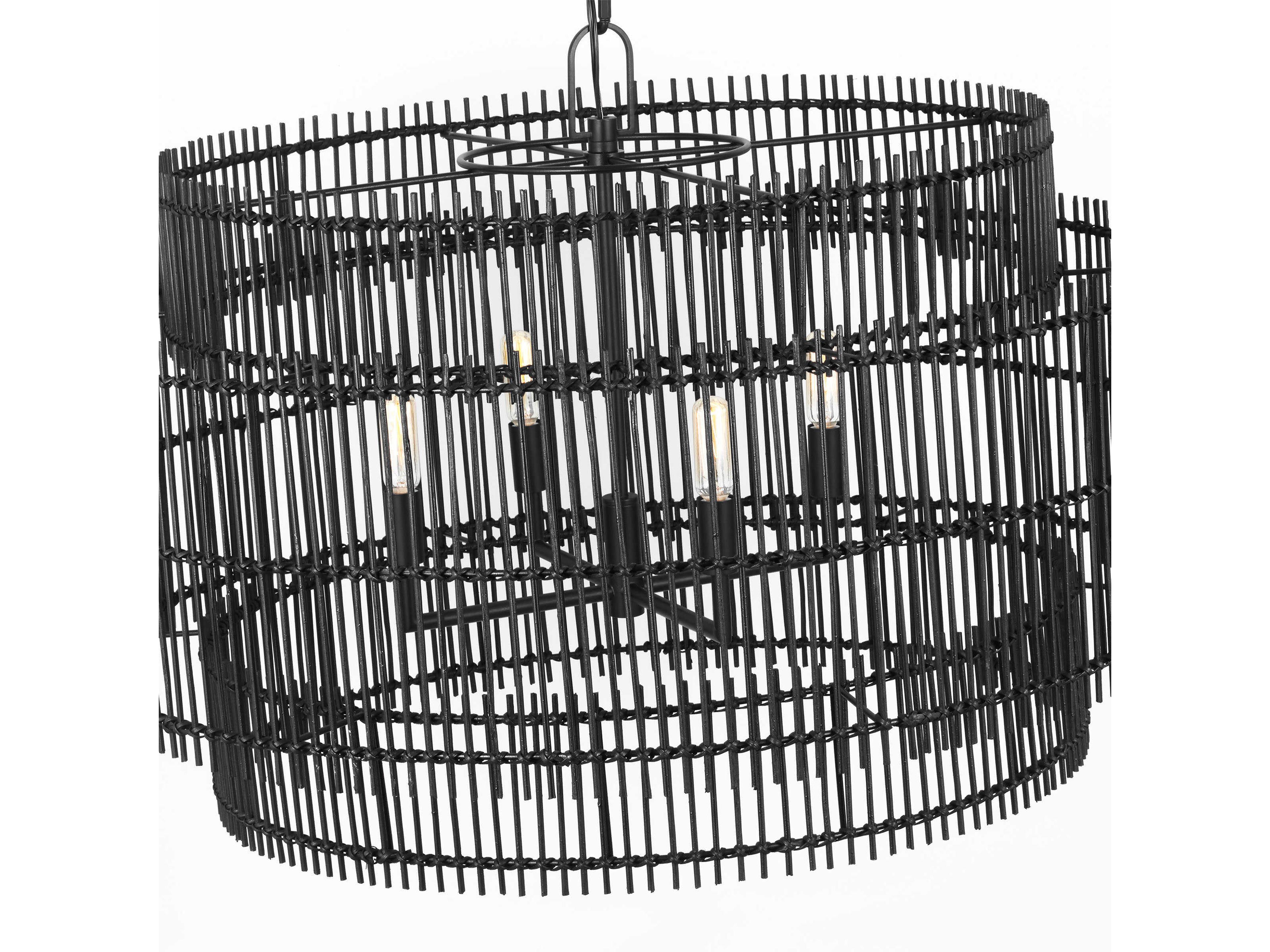 Visual Comfort Studio Elio 4-Light Aged Iron Black Drum Chandelier