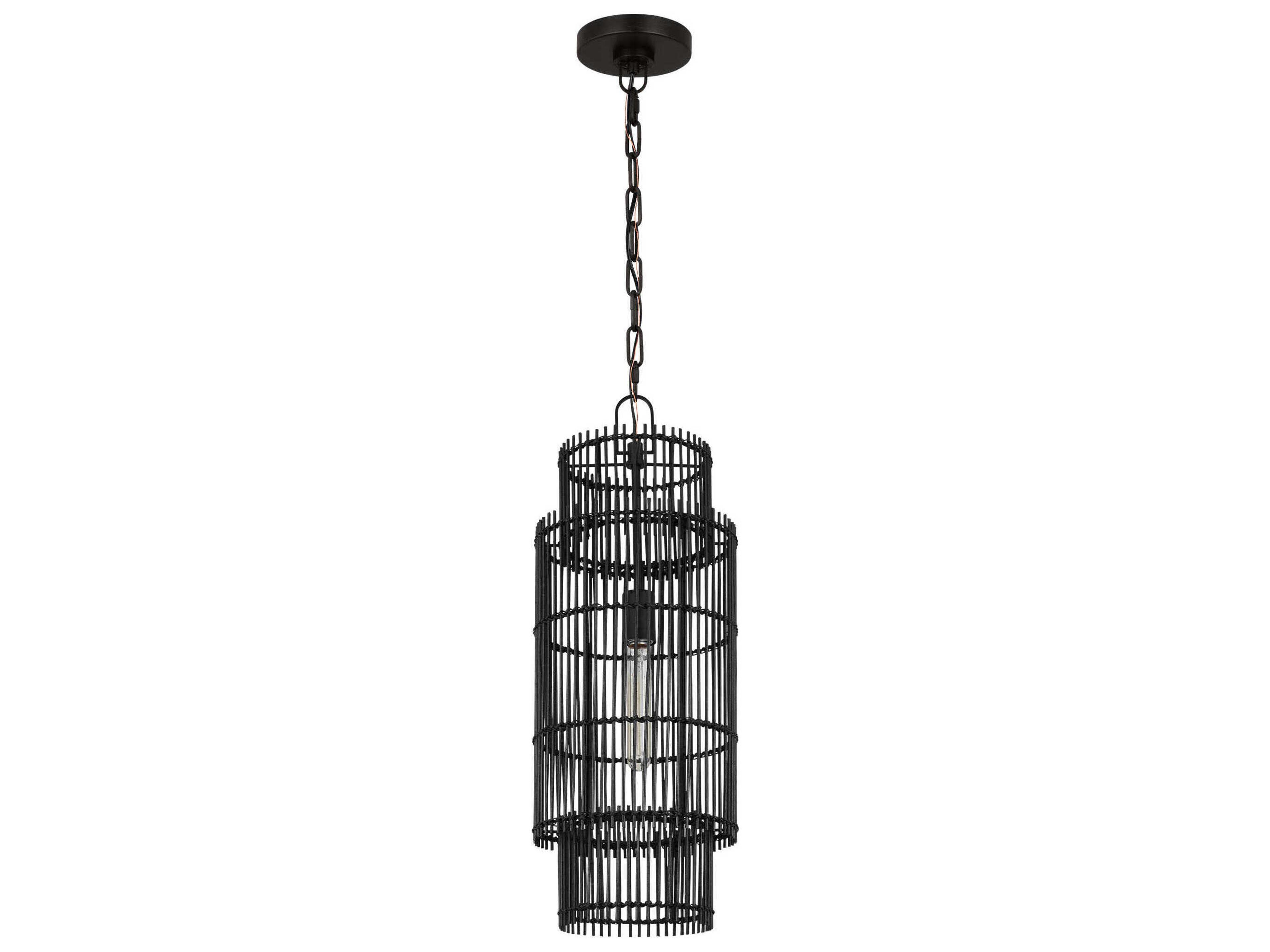 Visual Comfort Studio Elio 1-Light Aged Iron Black Cylinder Mini Pendant