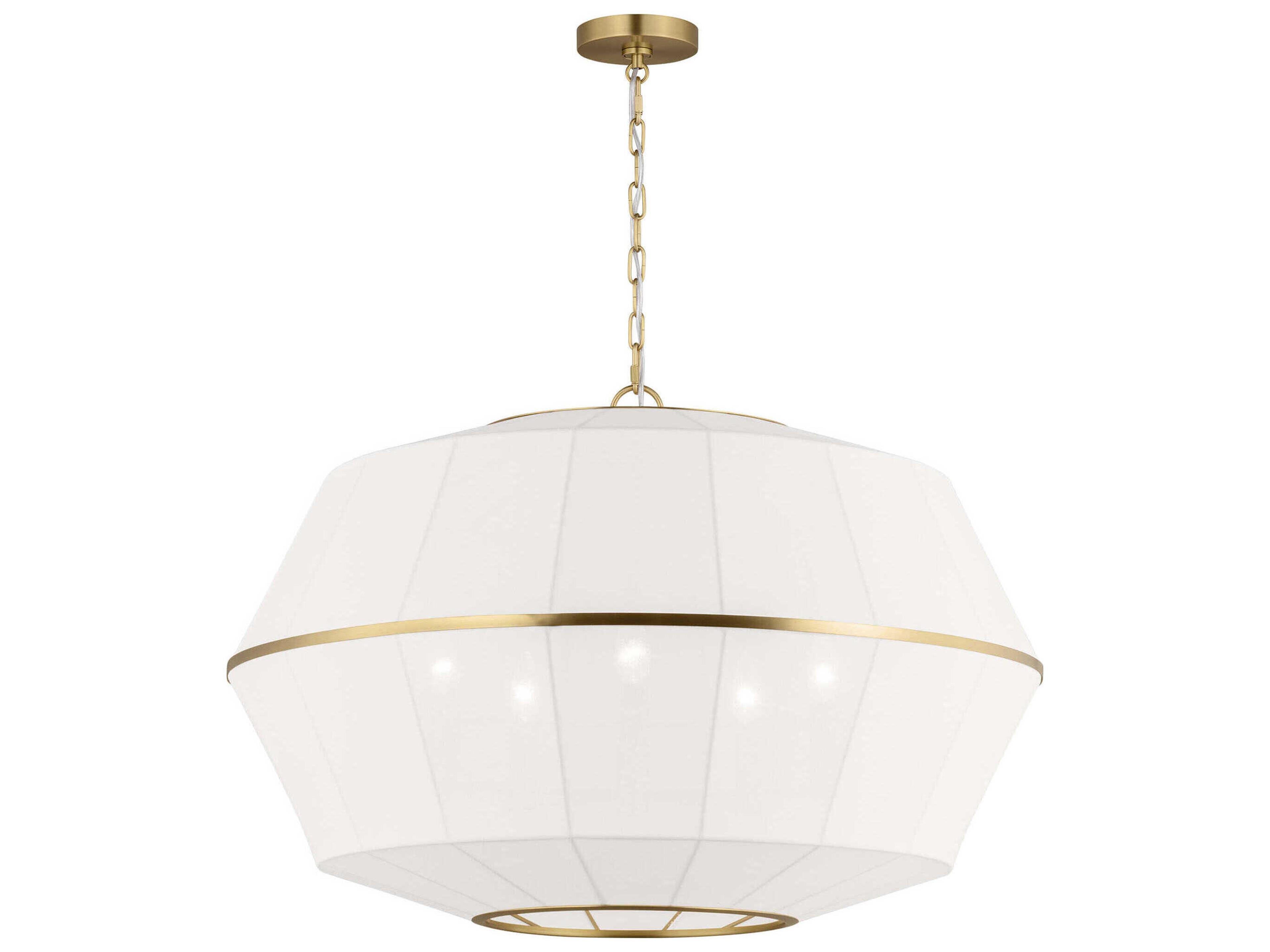 Five Light Lantern Hikari Burnished Brass White Linen
