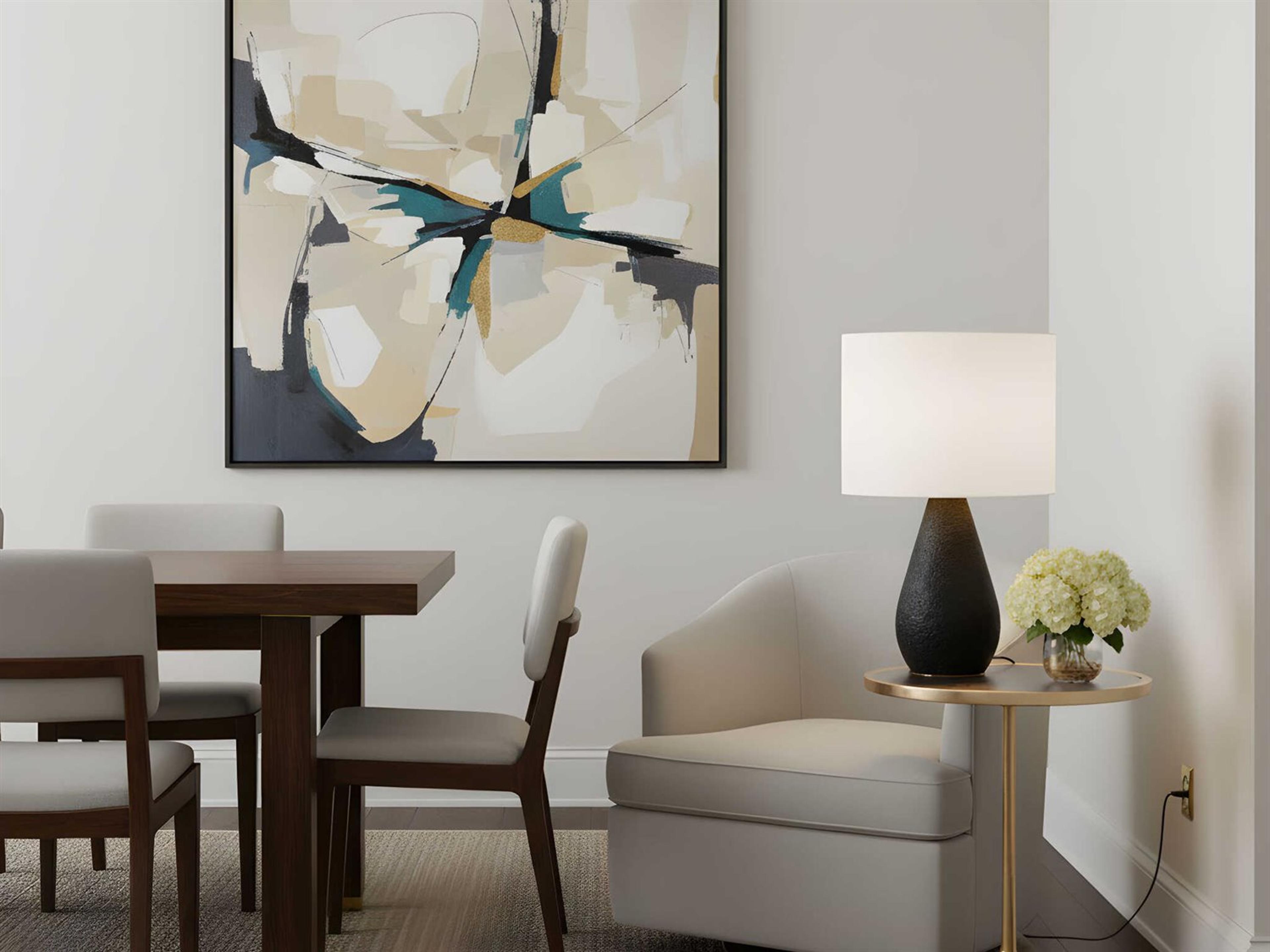 Visual Comfort Studio Breccia Black Wash White Linen Fabric Buffet Lamp