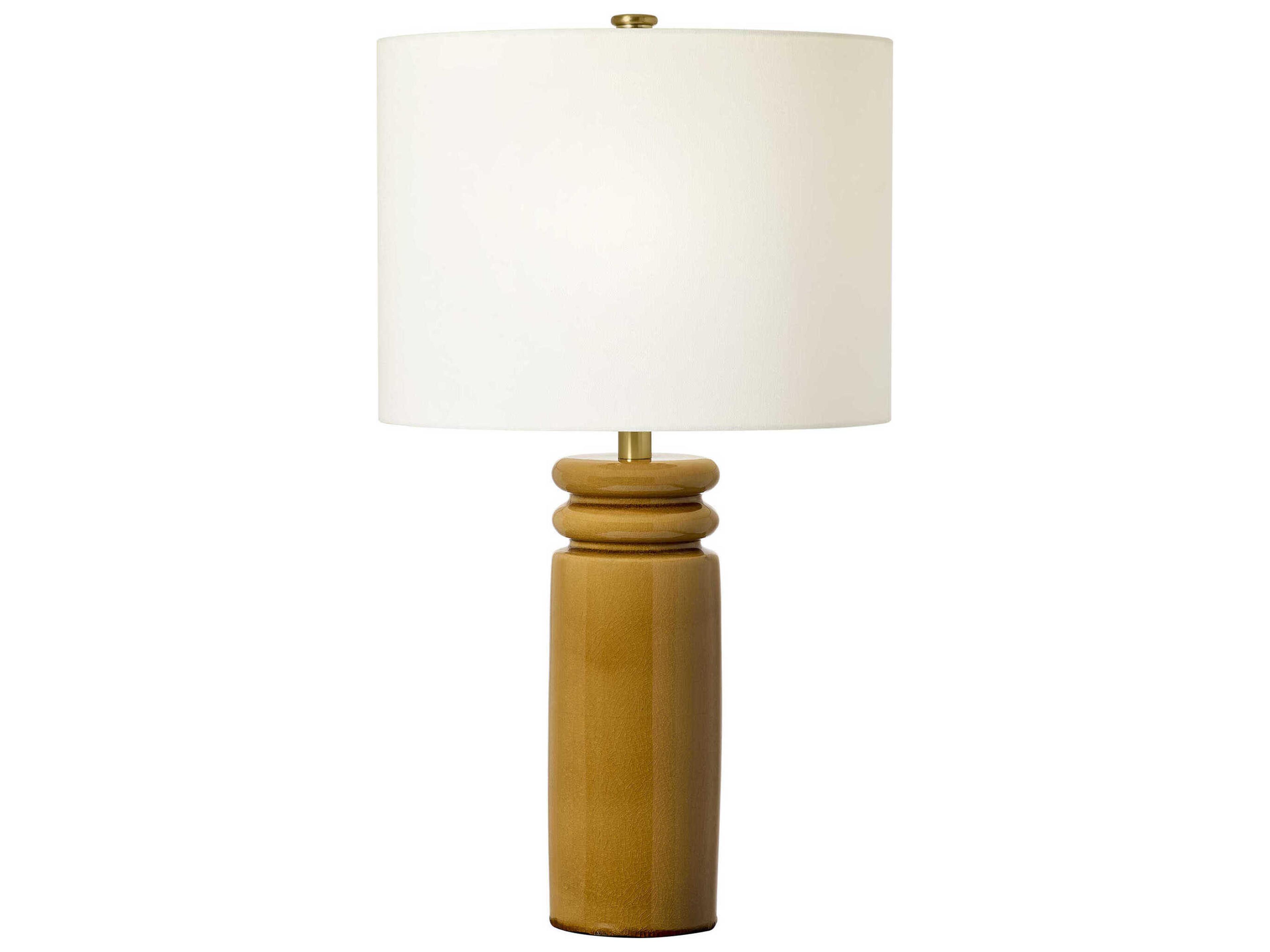 Feikudo Cracked Honey Ceramic Table Lamp with White Linen Shade