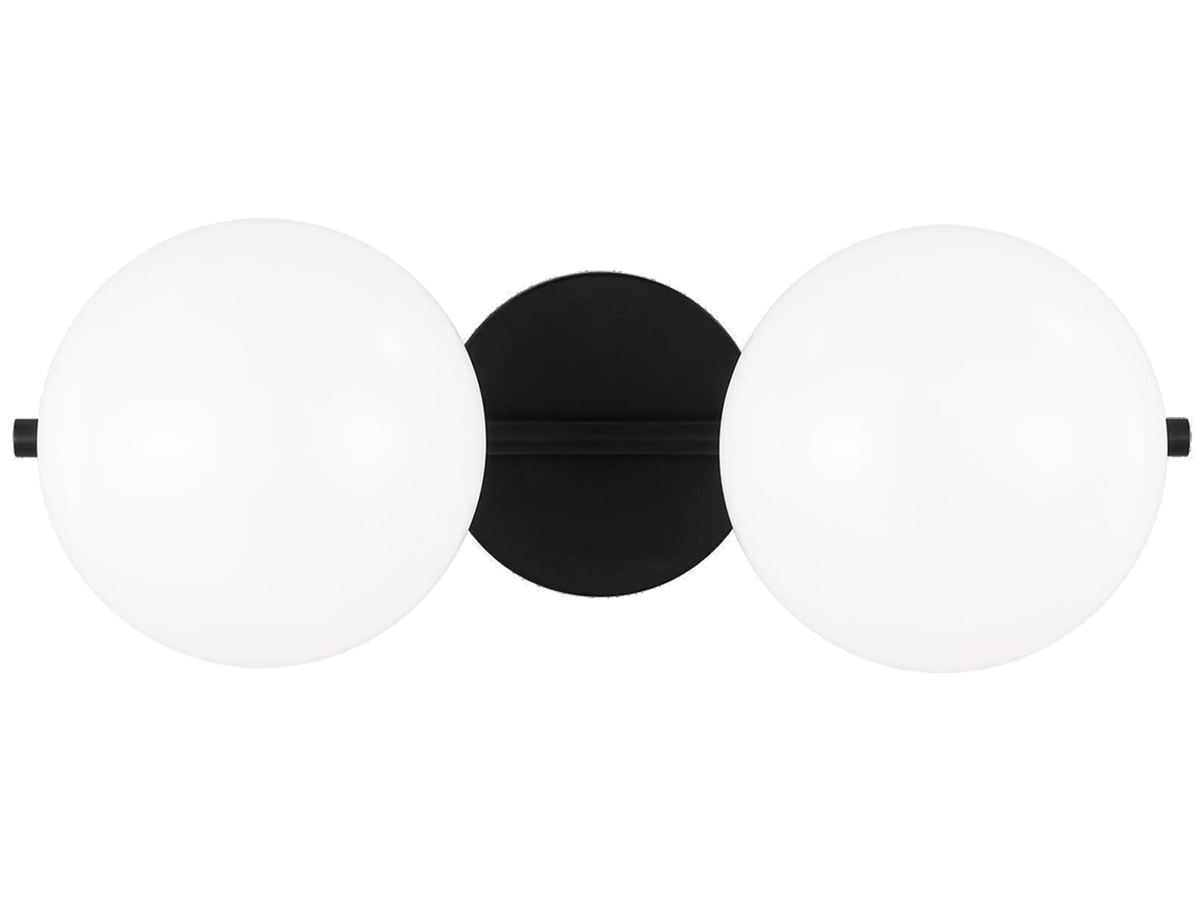 Two Light Bath Vanity Lune Aged Iron Milk White Glass