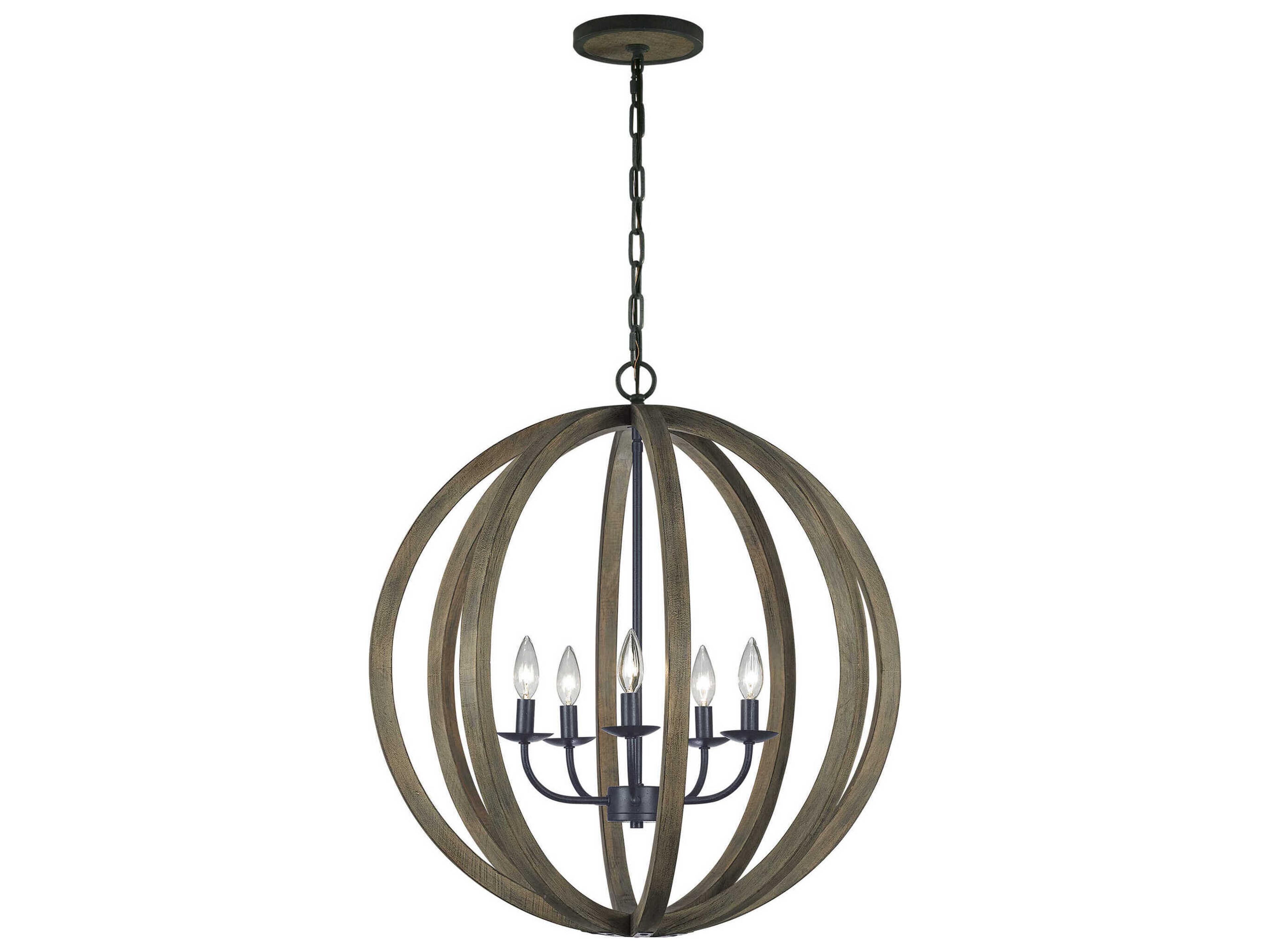 Allier 5-Light Orb Chandelier Weathered Oak and Antique Forged Iron