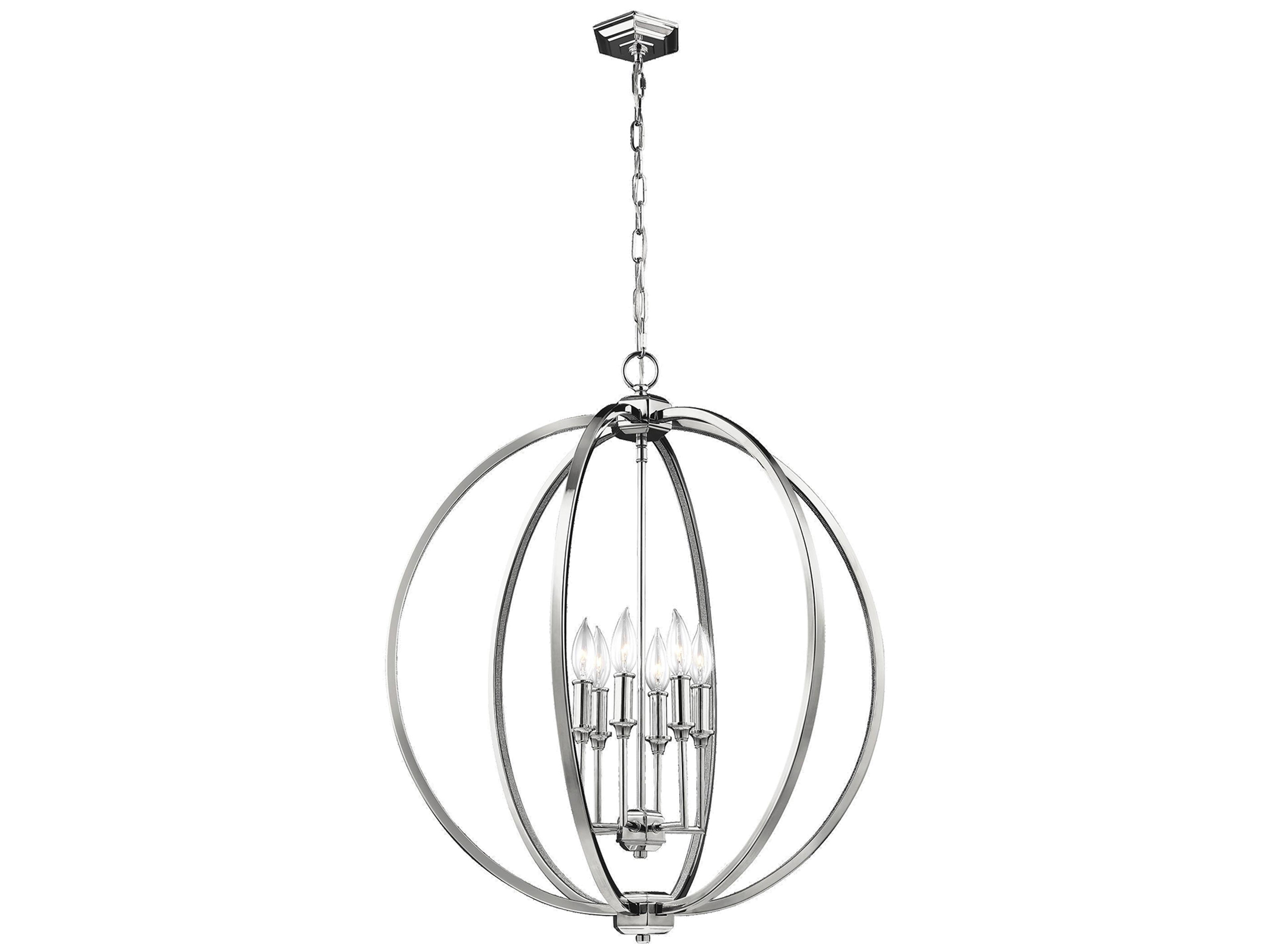 6 Light Large Pendant Corinne Polished Nickel Orb Chandelier
