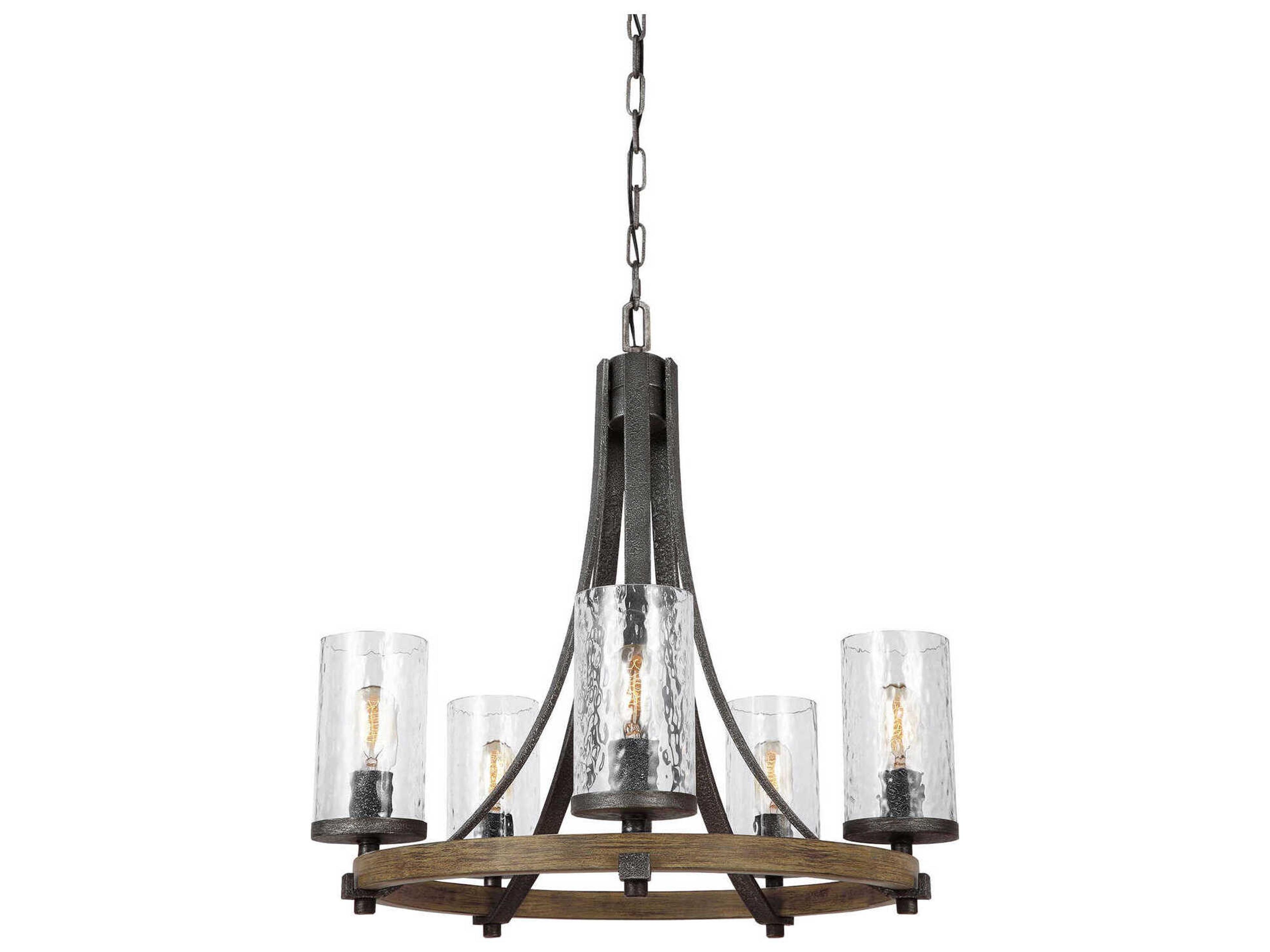 Angelo 5-Light Chandelier Distressed Weathered Oak Slate Grey Metal