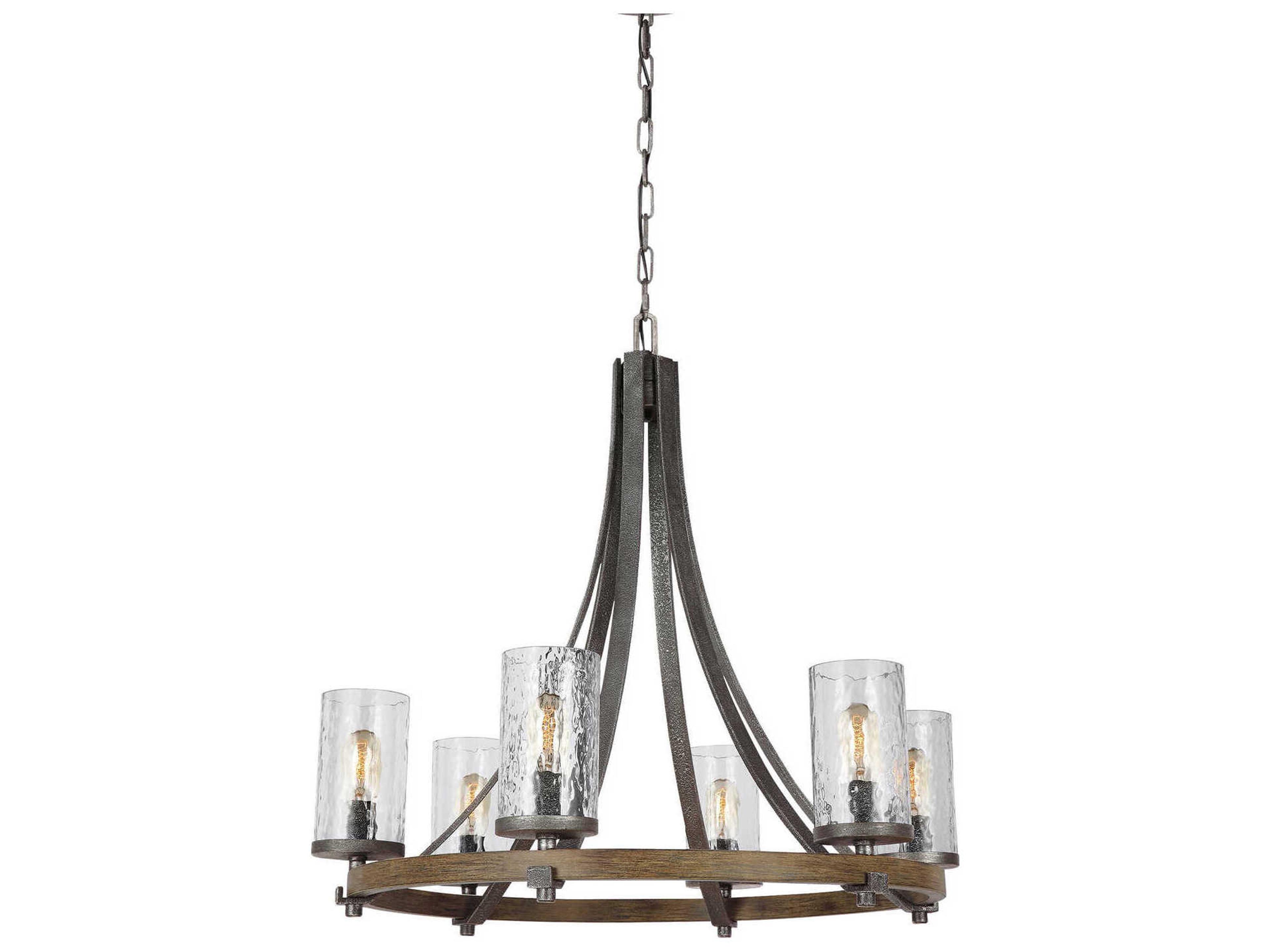 Angelo 6 Light Medium Chandelier in Distressed Weathered Oak and Slate Grey Metal