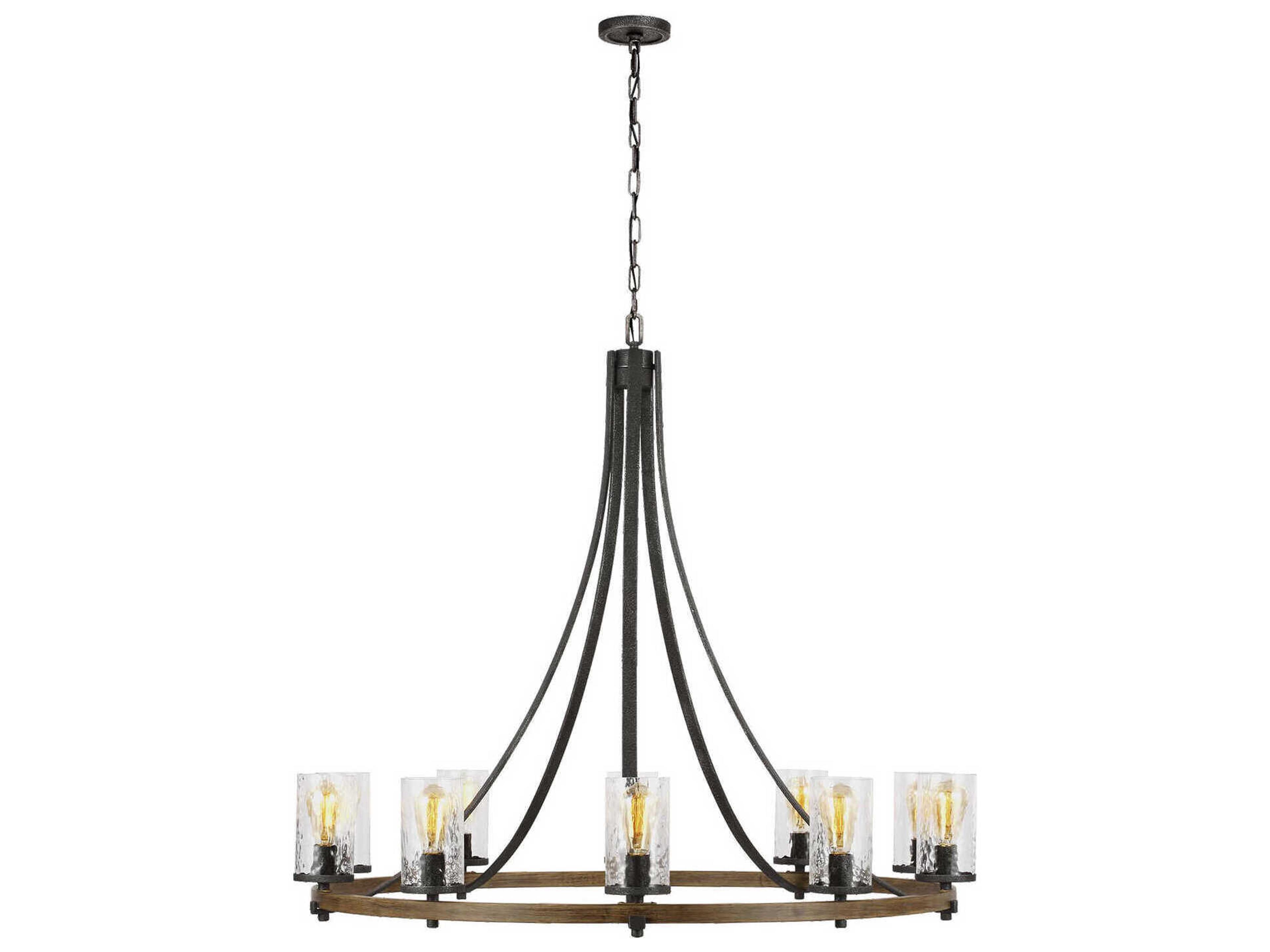 10-Light Chandelier Angelo Distressed Weathered Oak Clear Wavy Glass