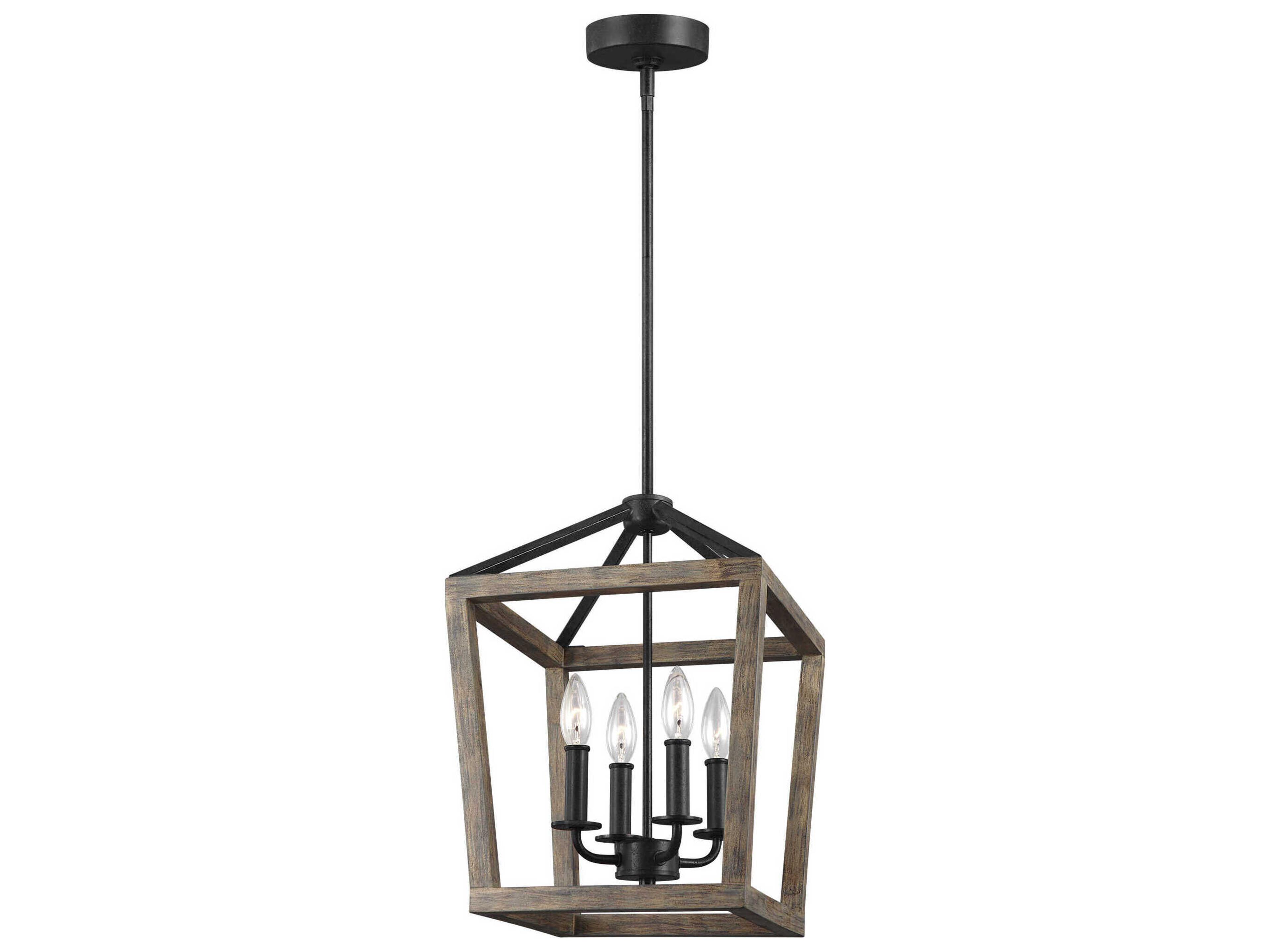 Gannet 4 Light Small Lantern Chandelier Weathered Oak Antique Forged Iron