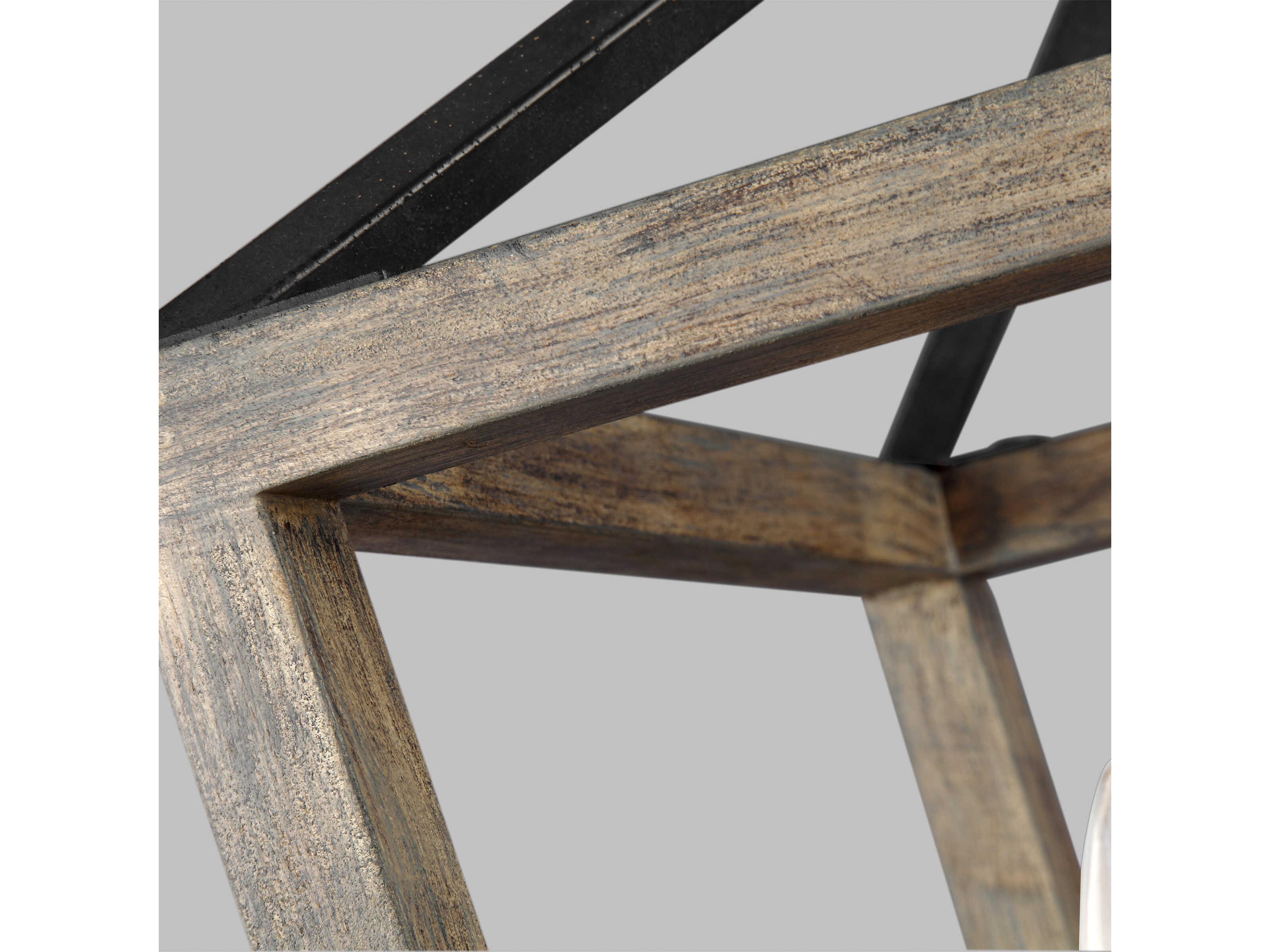 Visual Comfort Studio Gannet 4-Light Weathered Oak Wood Antique Forged Iron Brown Candelabra Chandelier