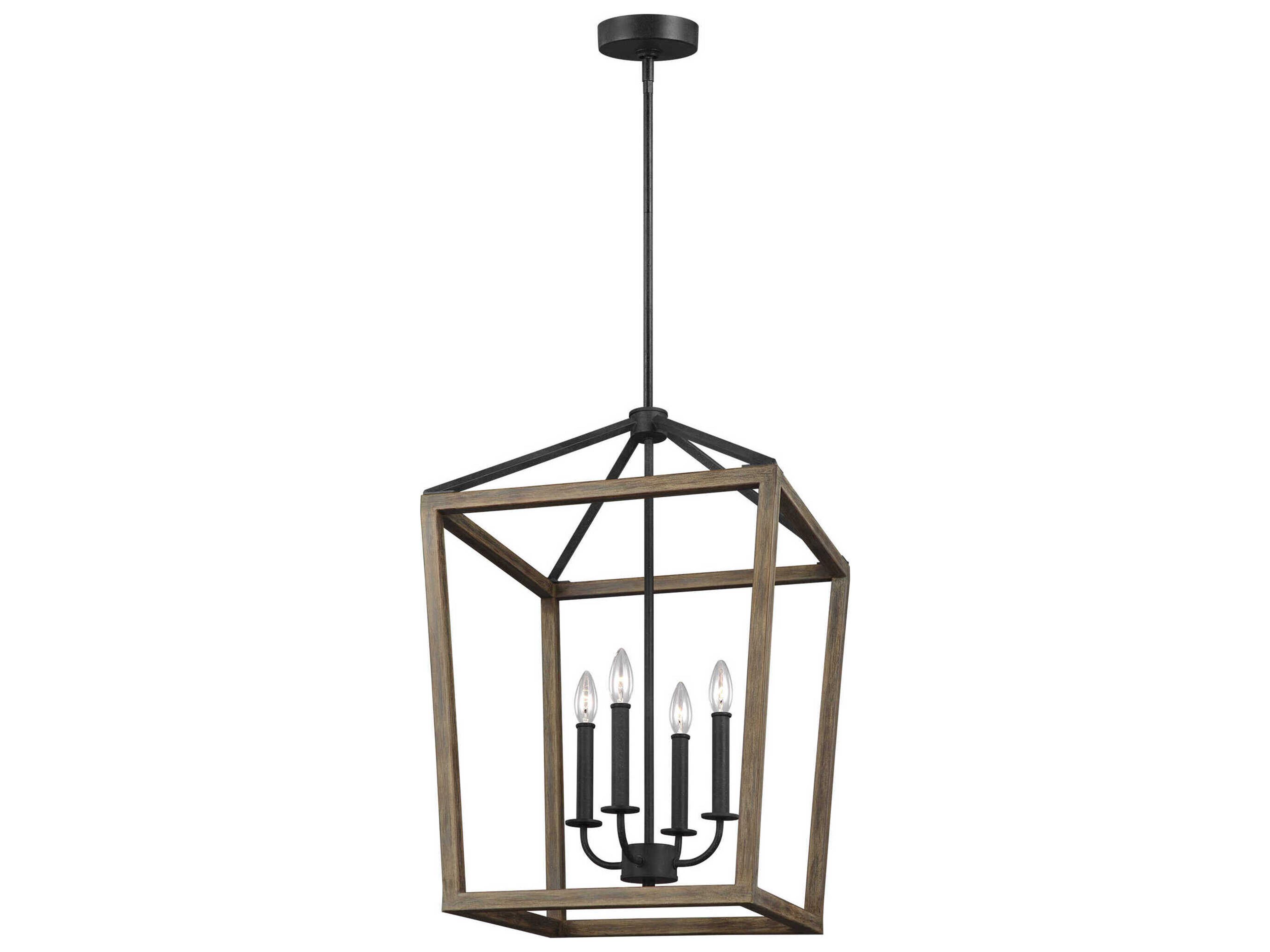 4-Light Lantern Chandelier Gannet Weathered Oak Antique Forged Iron