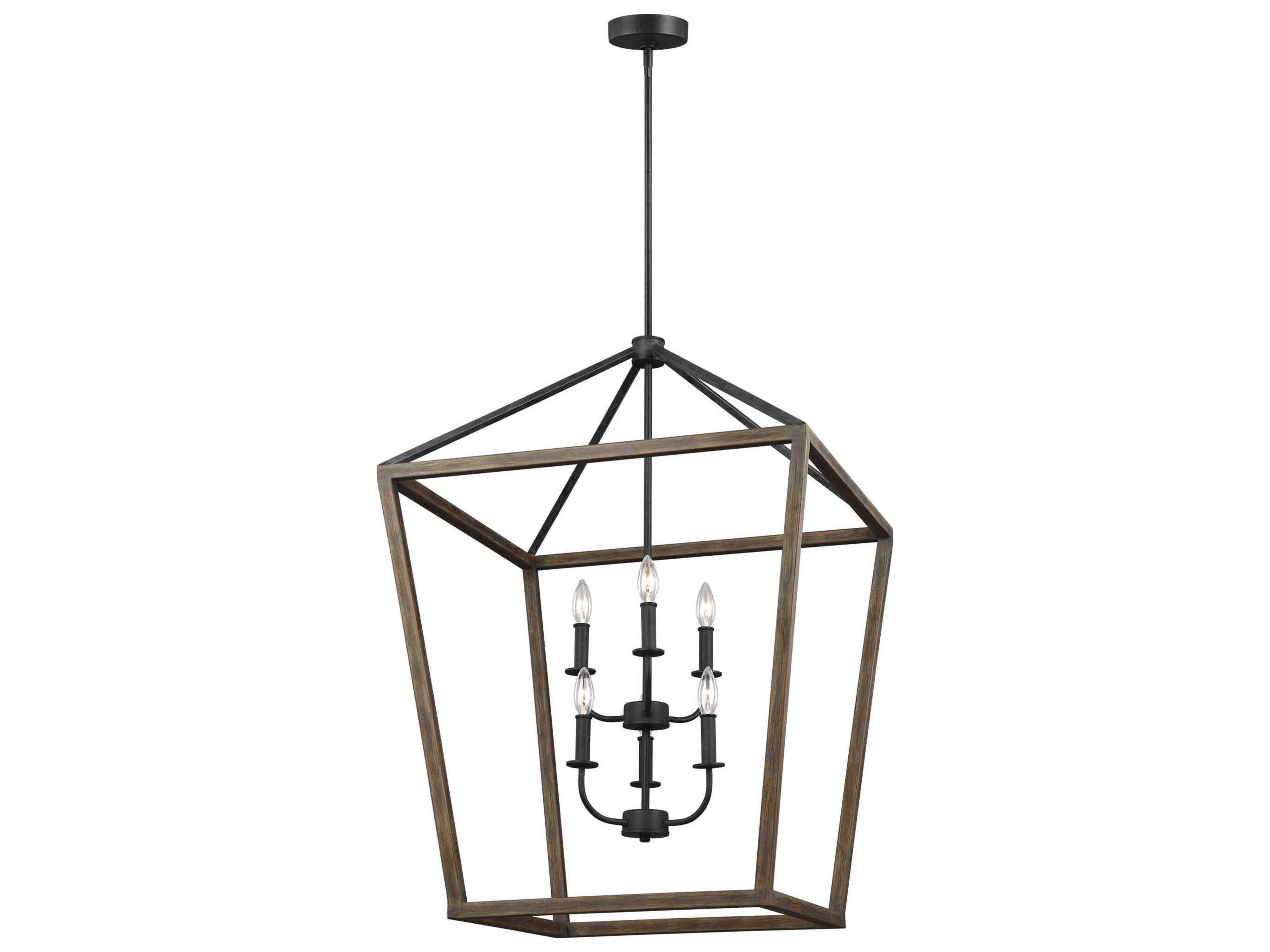 6 Light Lantern Chandelier Gannet Weathered Oak Antique Forged Iron