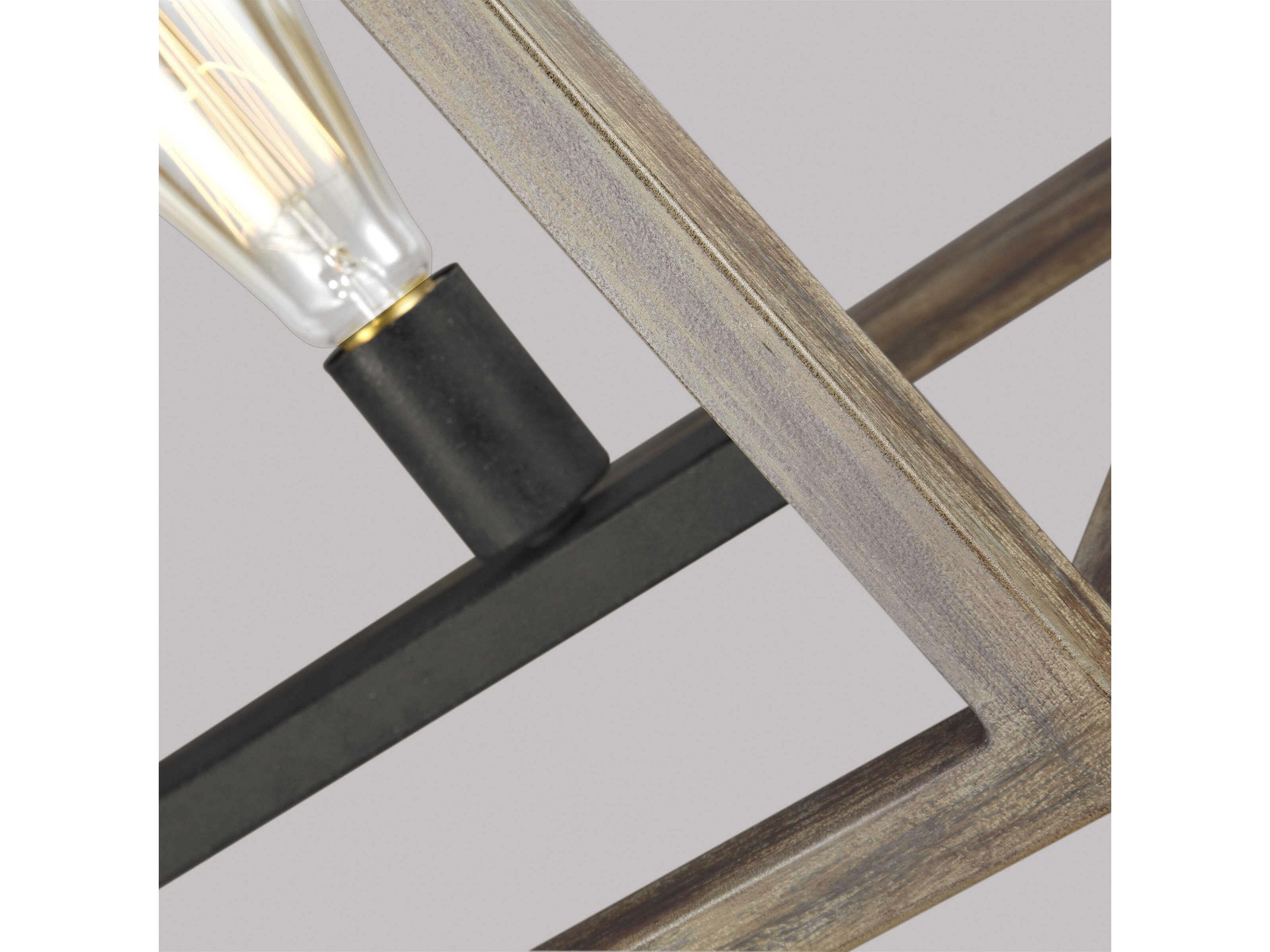 Visual Comfort Studio Gannet 5-Light Weathered Oak Wood Antique Forged Iron Brown Linear Island Pendant