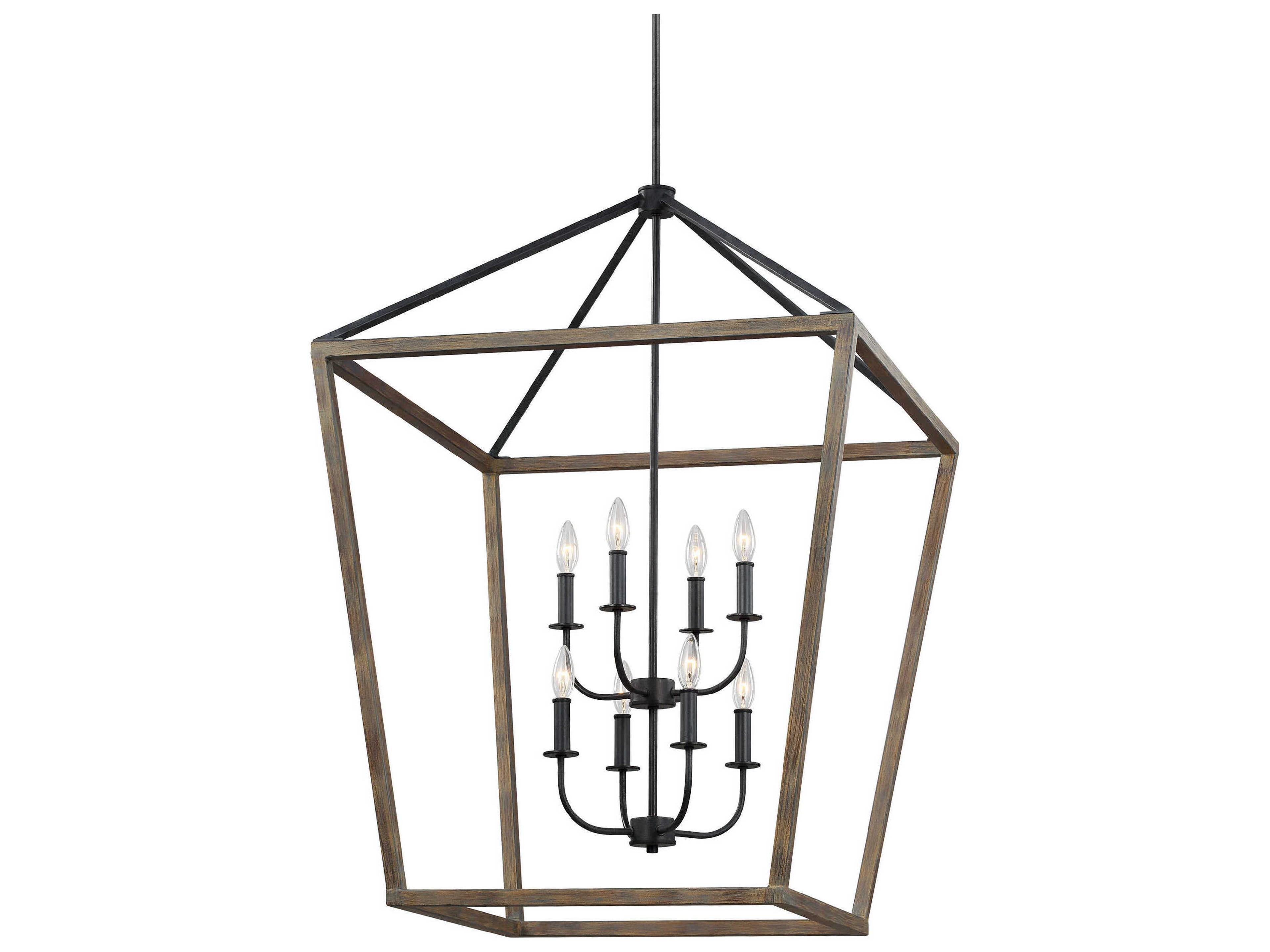 Visual Comfort Studio Gannet 8-Light Weathered Oak Wood Antique Forged Iron Brown Candelabra Chandelier