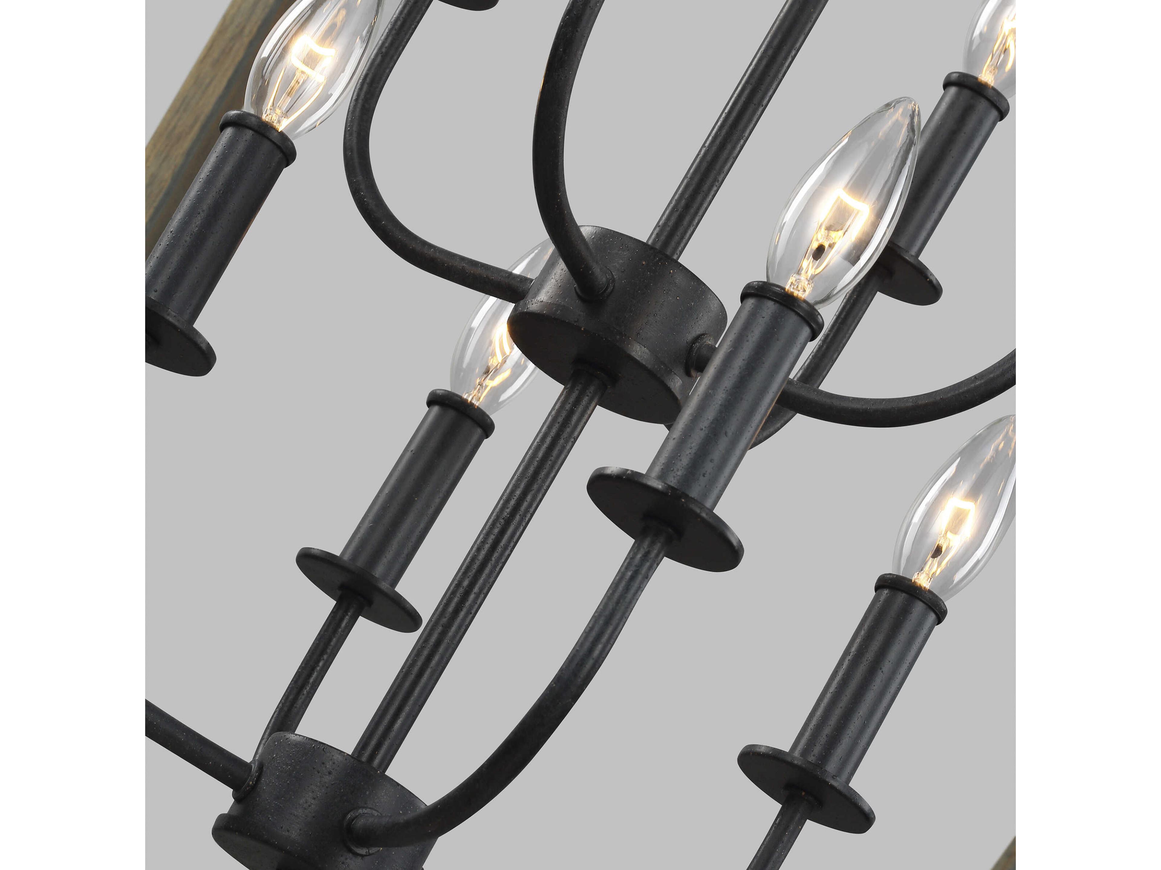 Visual Comfort Studio Gannet 8-Light Weathered Oak Wood Antique Forged Iron Brown Candelabra Chandelier