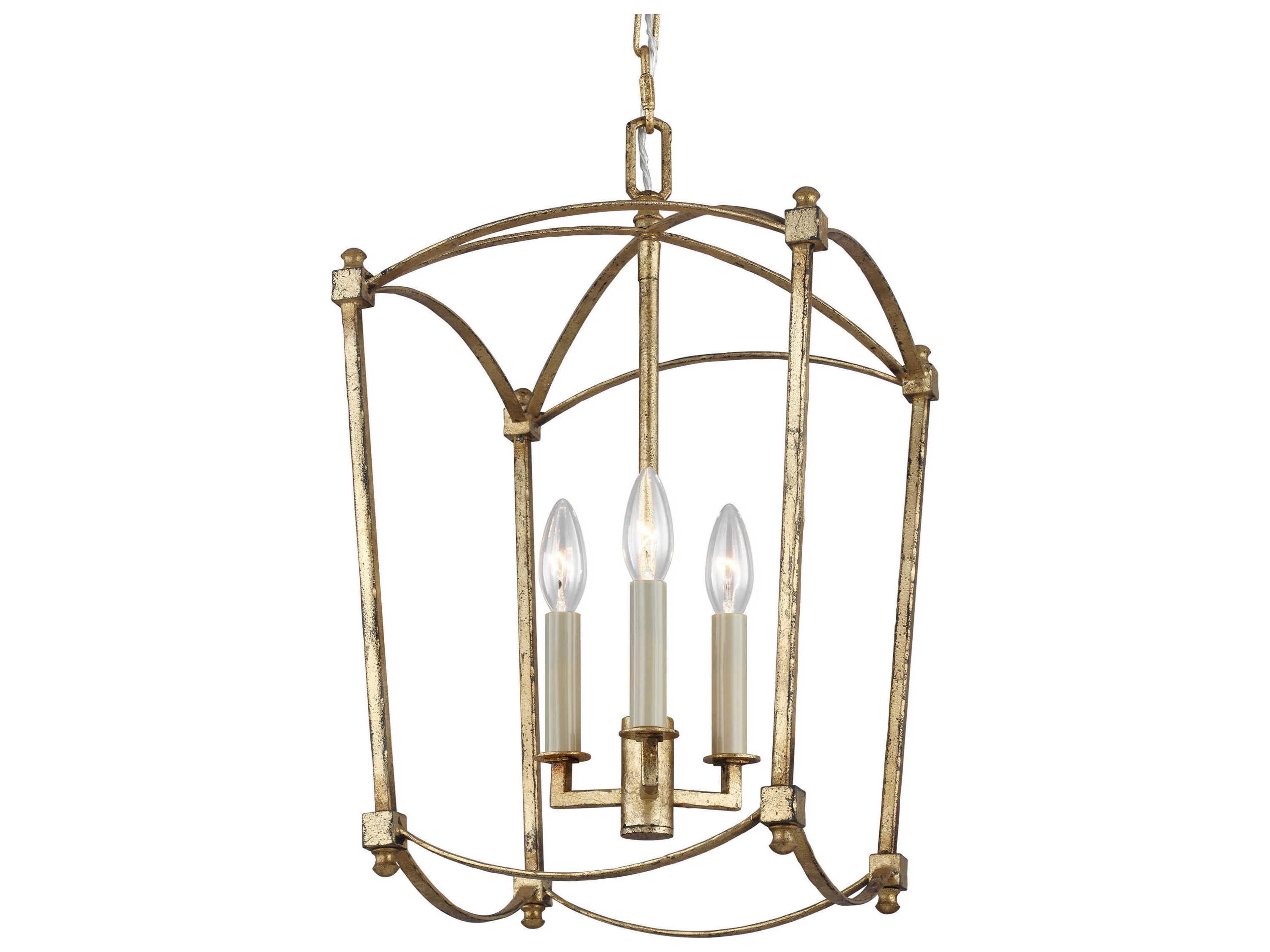 Visual Comfort Studio Thayer 3-Light Antique Gild Gold Candelabra Lantern Chandelier