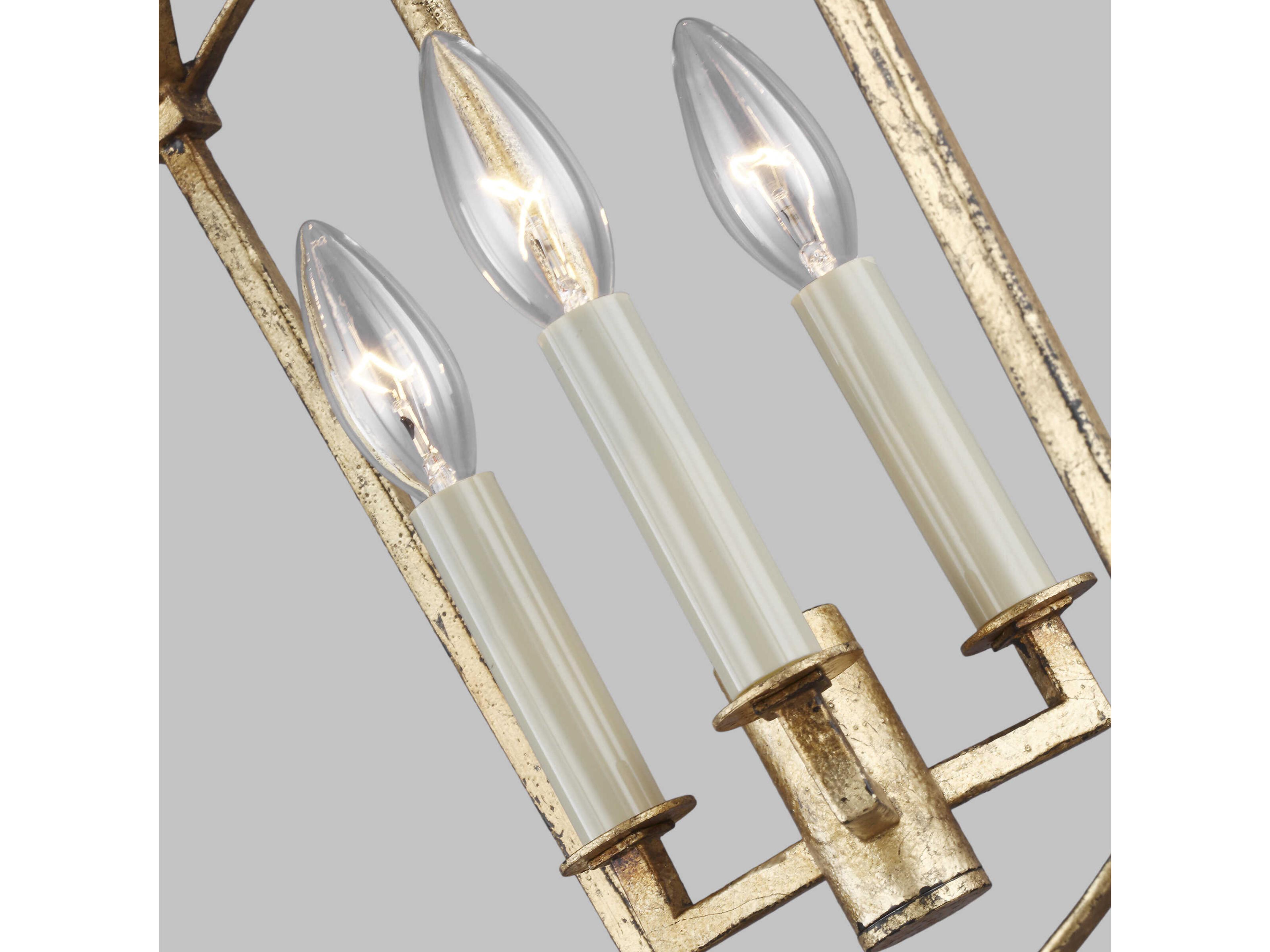Visual Comfort Studio Thayer 3-Light Antique Gild Gold Candelabra Lantern Chandelier