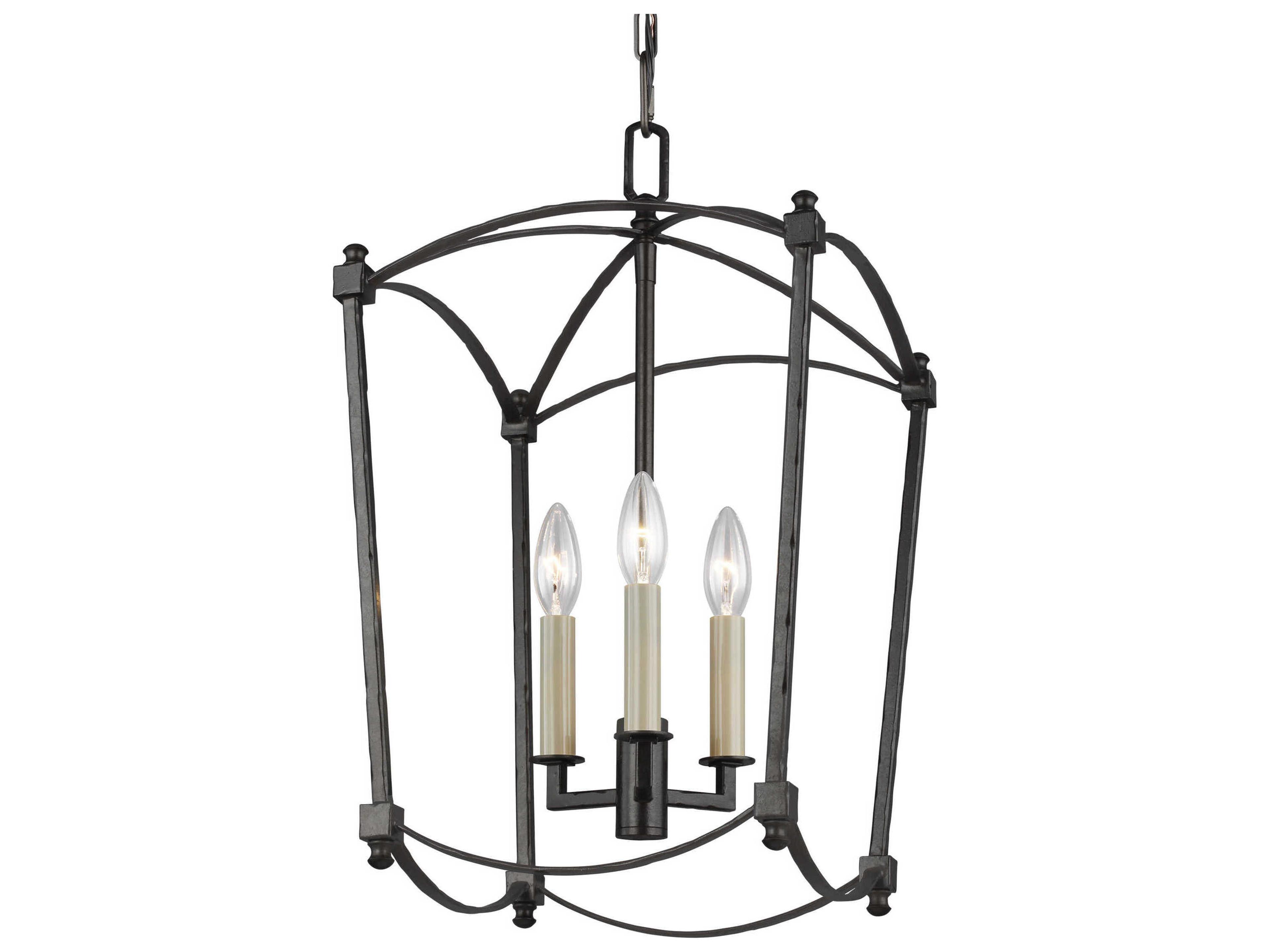 Visual Comfort Studio Thayer 3-Light Smith Steel Candelabra Lantern Chandelier
