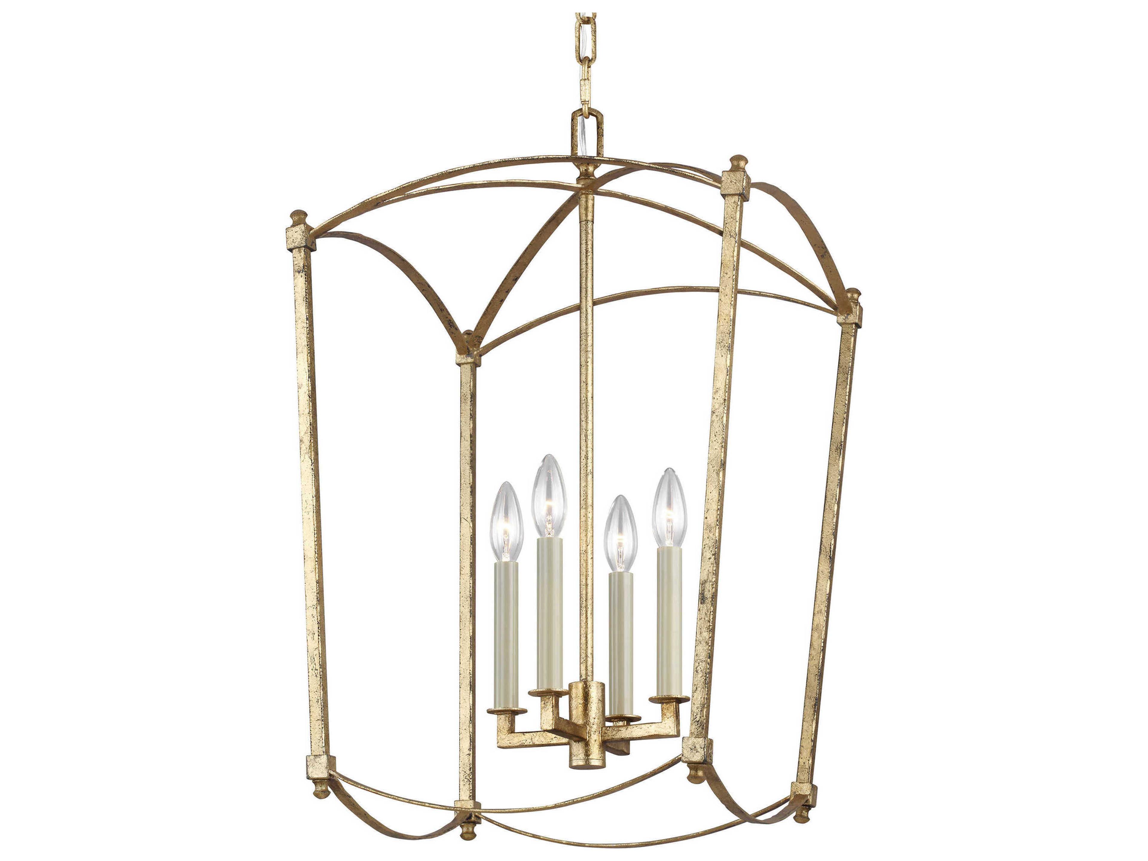 Visual Comfort Studio Thayer 4-Light Antique Gild Gold Candelabra Lantern Chandelier