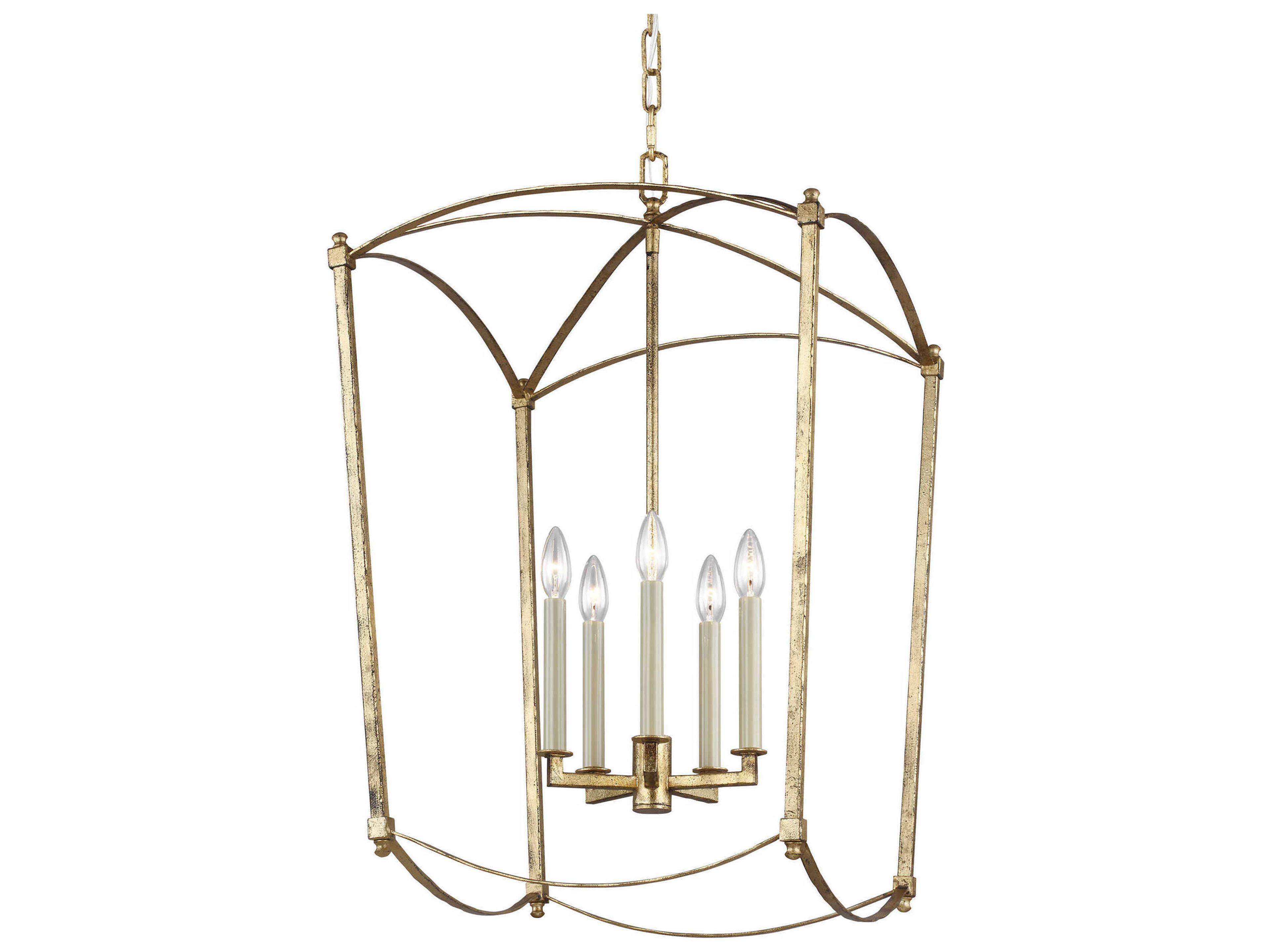 Visual Comfort Studio Thayer 5-Light Antique Gild Gold Candelabra Lantern Chandelier