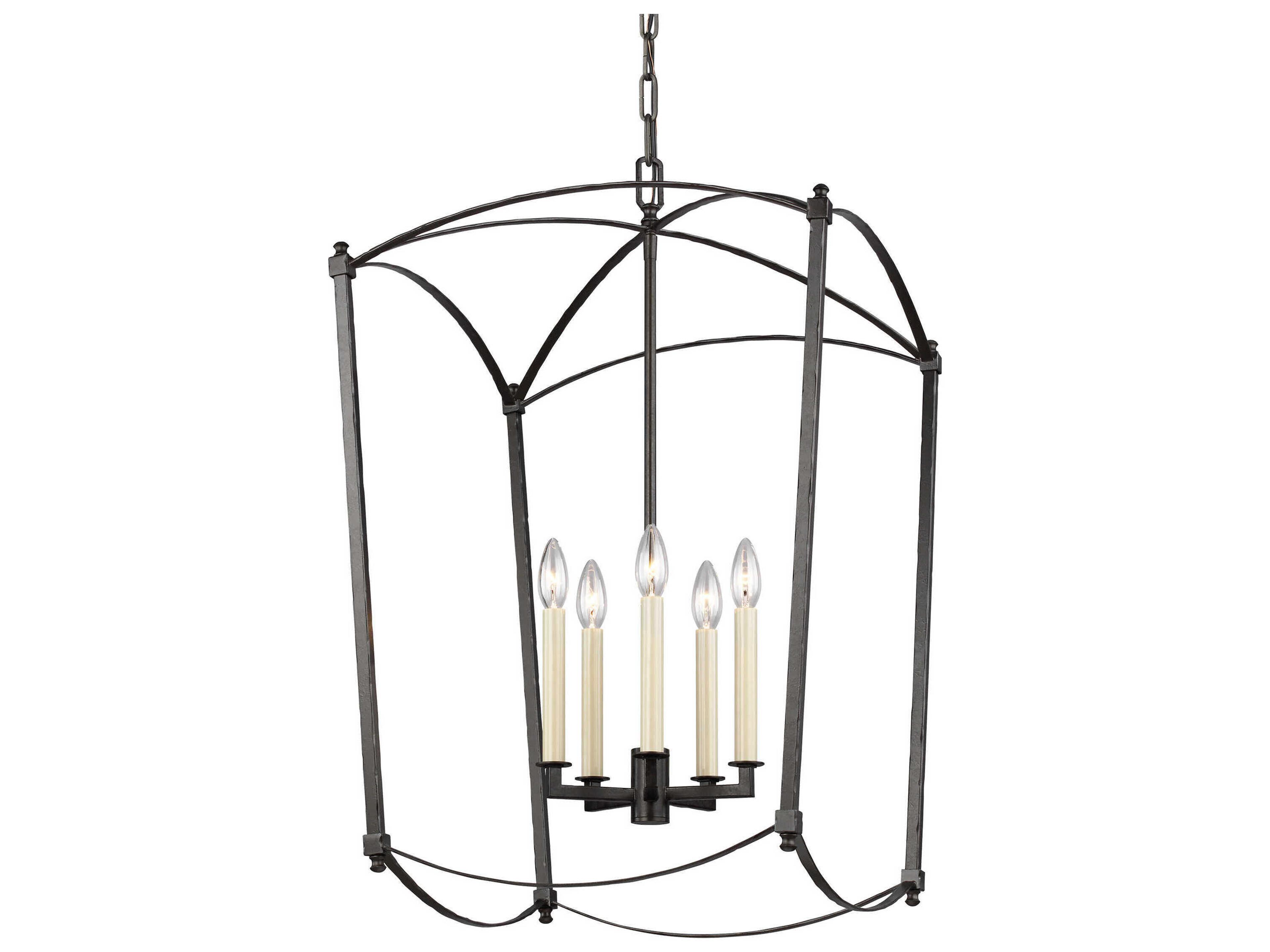 Visual Comfort Studio Thayer 5-Light Smith Steel Candelabra Lantern Chandelier