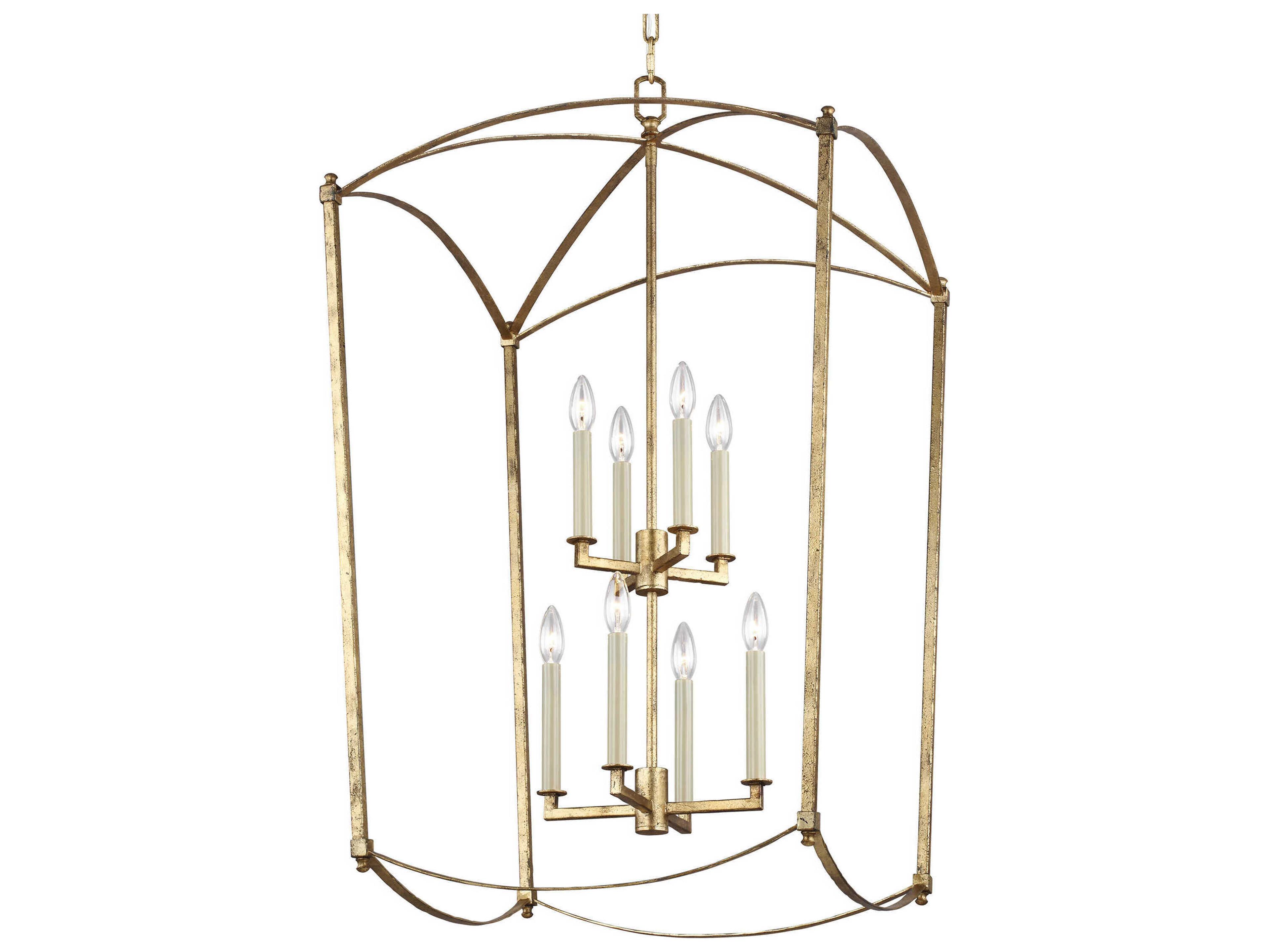 Visual Comfort Studio Thayer 8-Light Antique Gild Gold Candelabra Lantern Tiered Chandelier