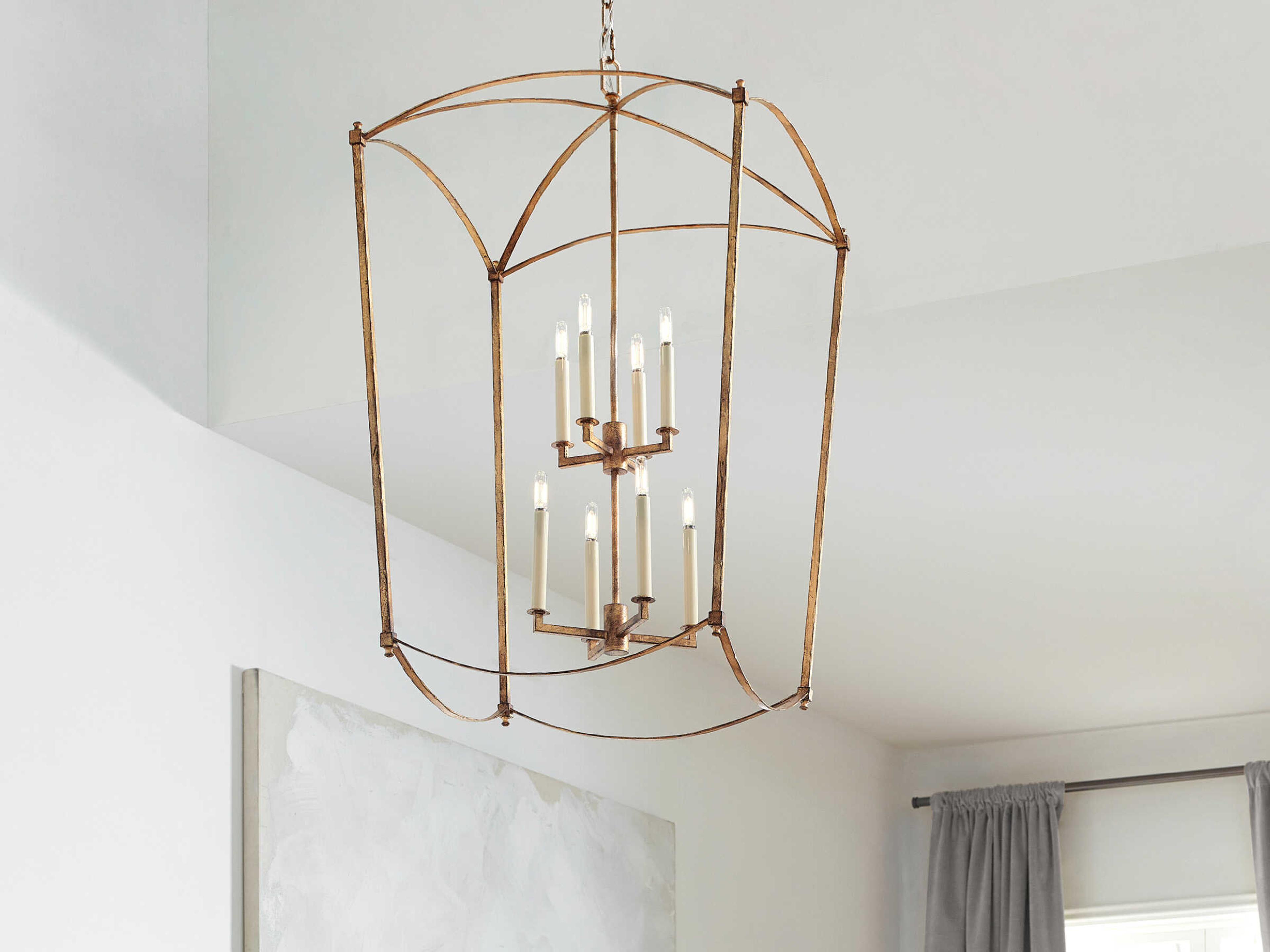 Visual Comfort Studio Thayer 8-Light Antique Gild Gold Candelabra Lantern Tiered Chandelier