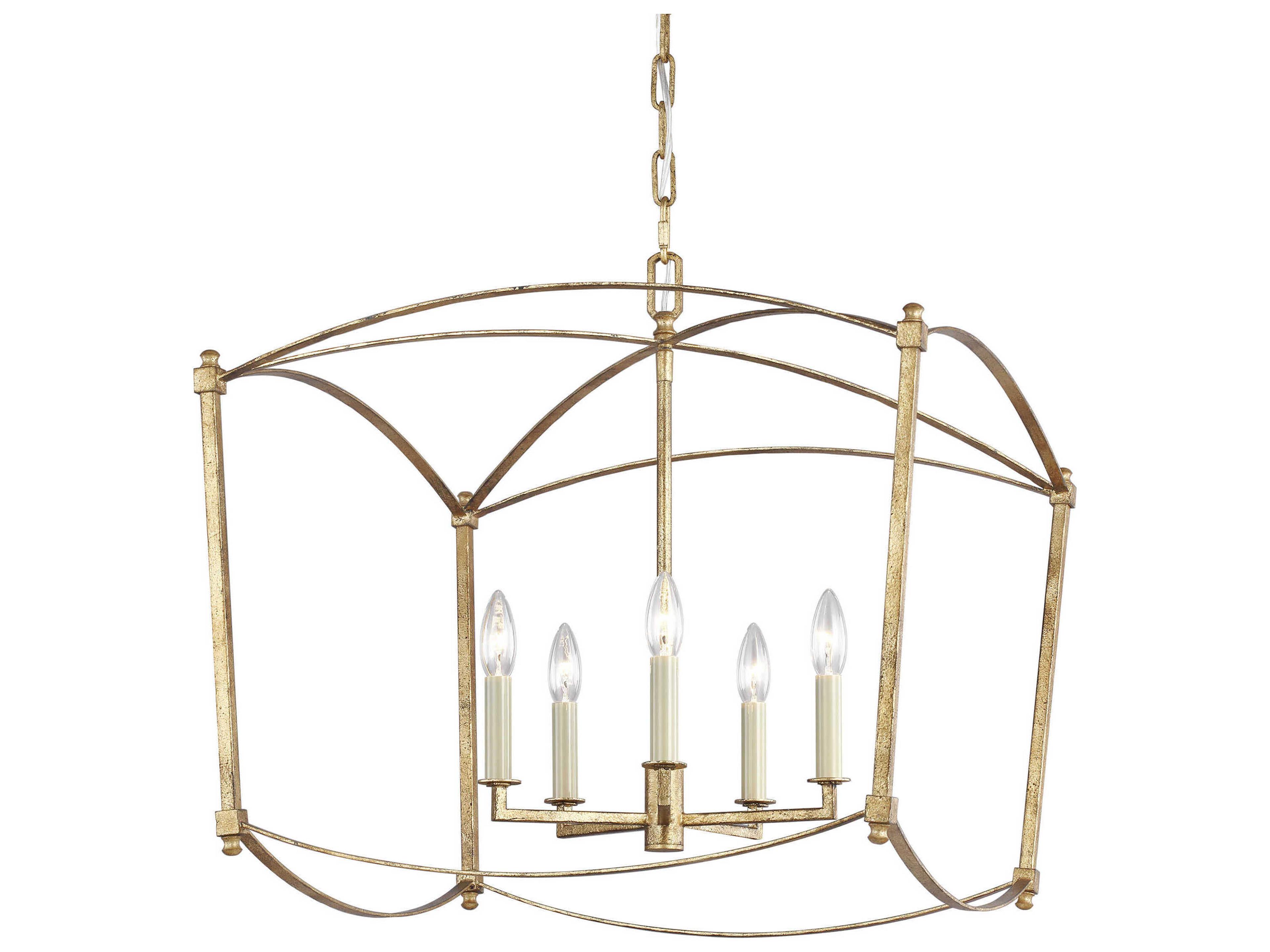 Visual Comfort Studio Thayer 5-Light Antique Gild Gold Candelabra Lantern Chandelier