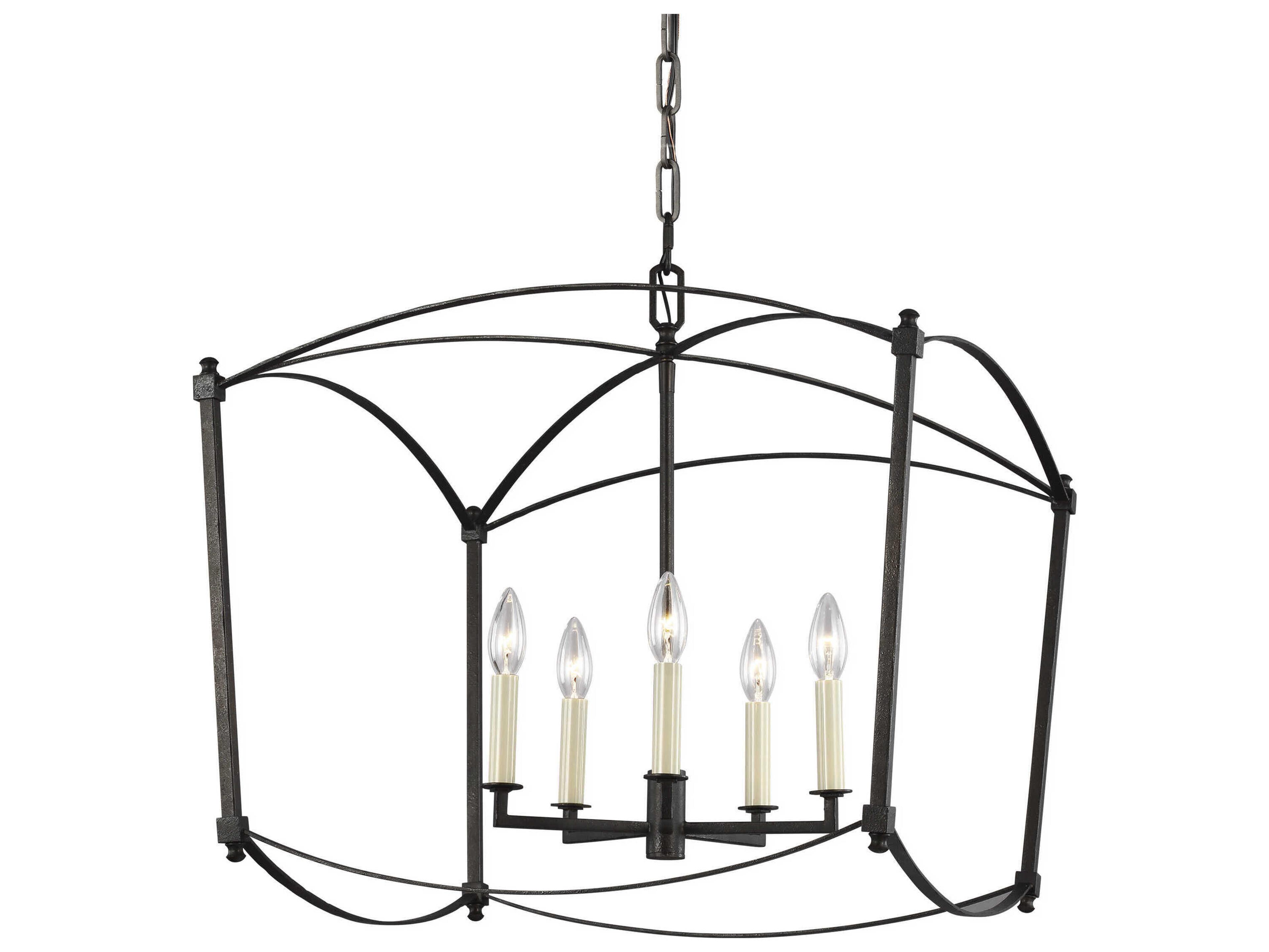 Visual Comfort Studio Thayer 5-Light Smith Steel Candelabra Lantern Chandelier