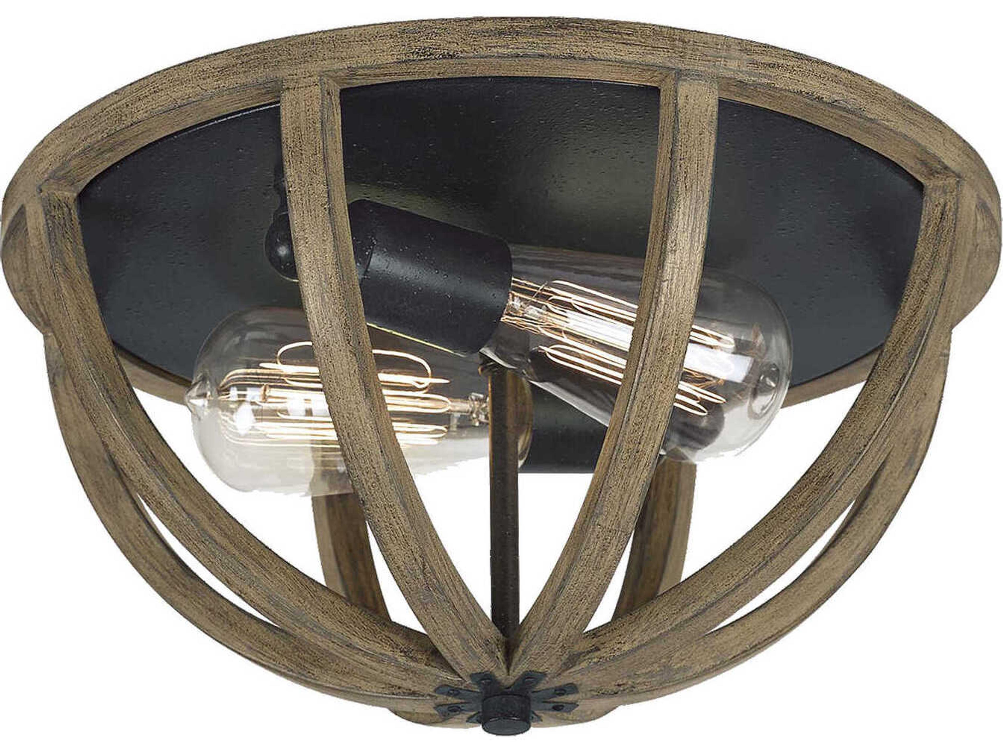 Flush Mount Ceiling Light Allier Weathered Oak Wood Antique Forged Iron