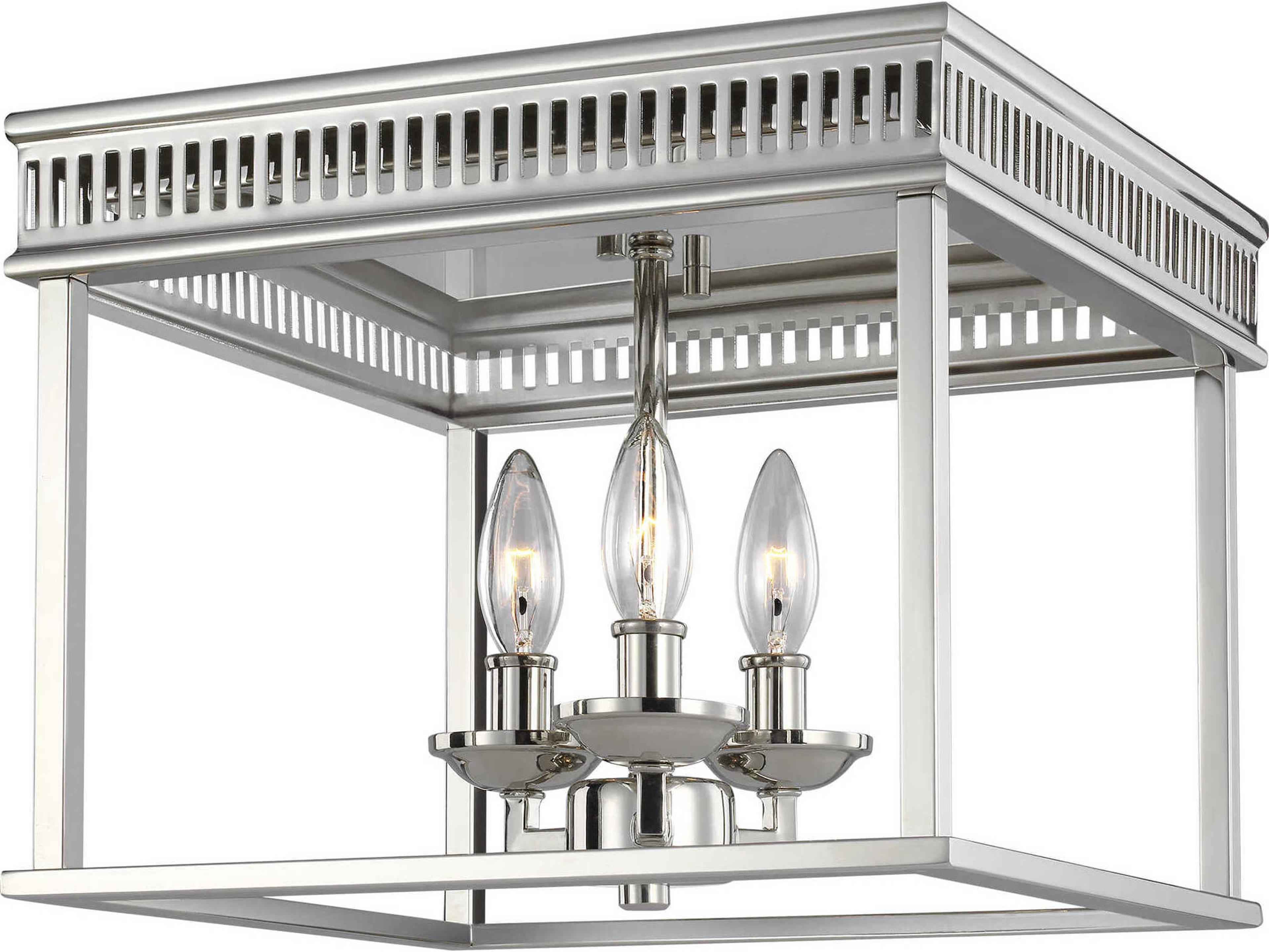 Woodruff 3 Light Flush Mount Polished Nickel Modern Lantern Ceiling Light