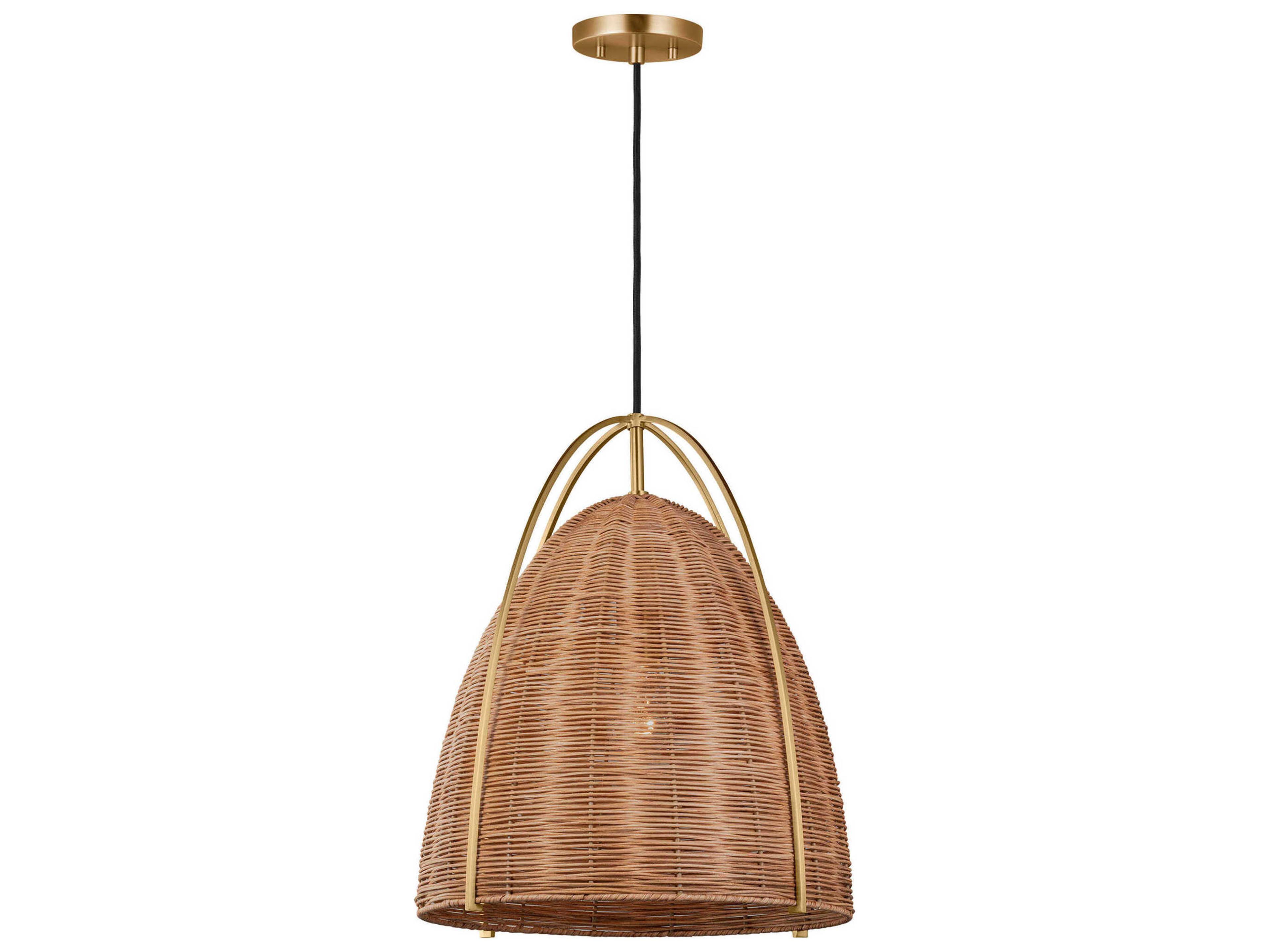 Norman Large Rattan Pendant Light Burnished Brass