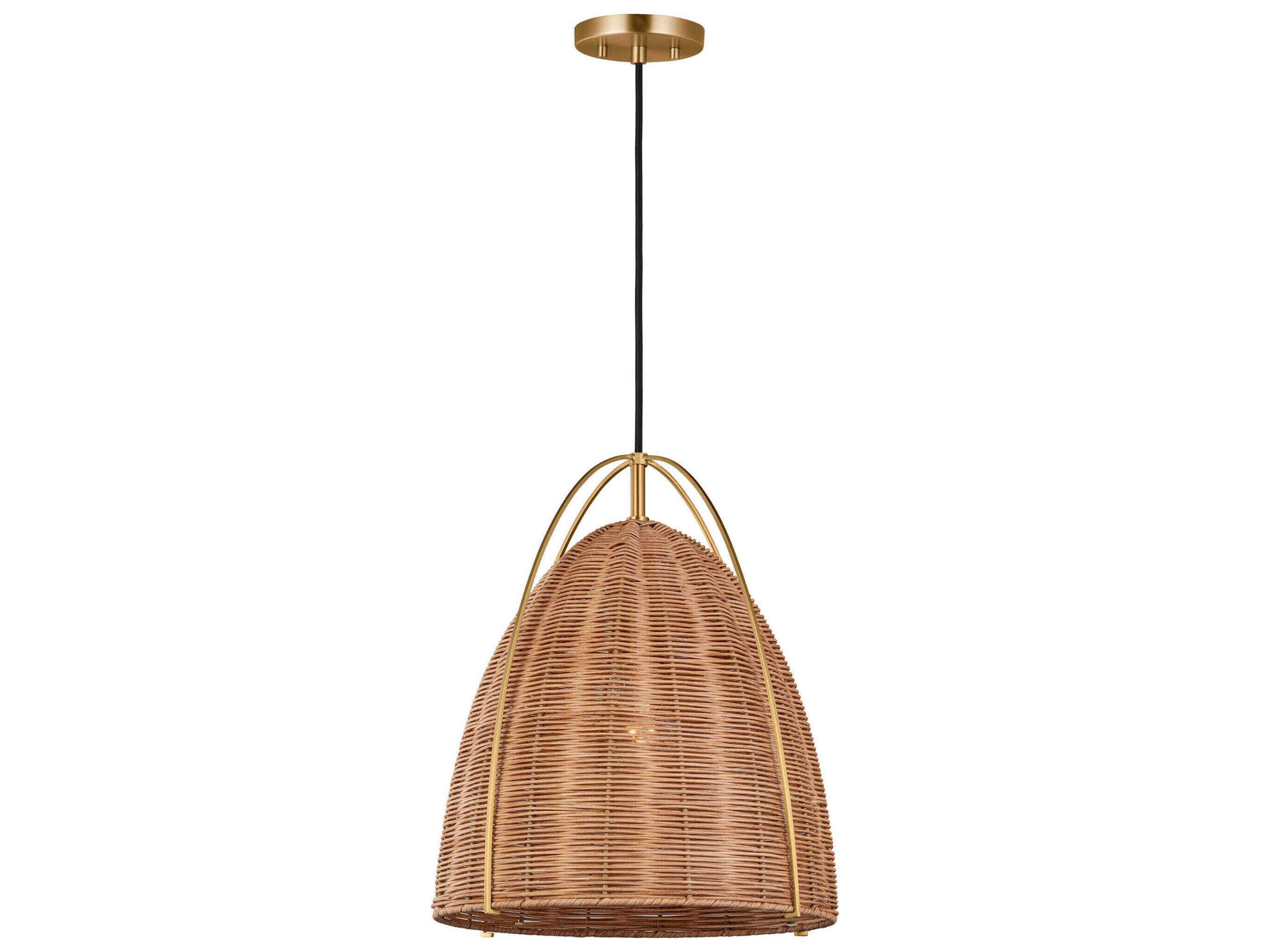 1-Light Pendant Norman Burnished Brass and Blonde Rattan